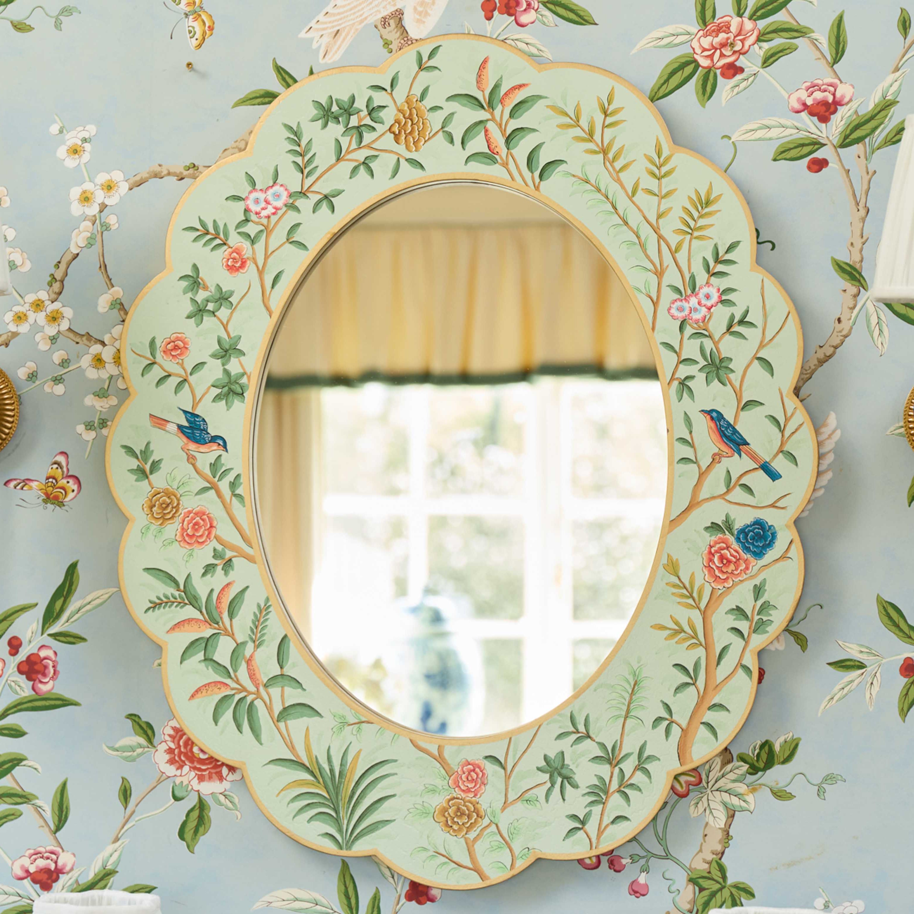 Green Chinoiserie Oval Mirror
