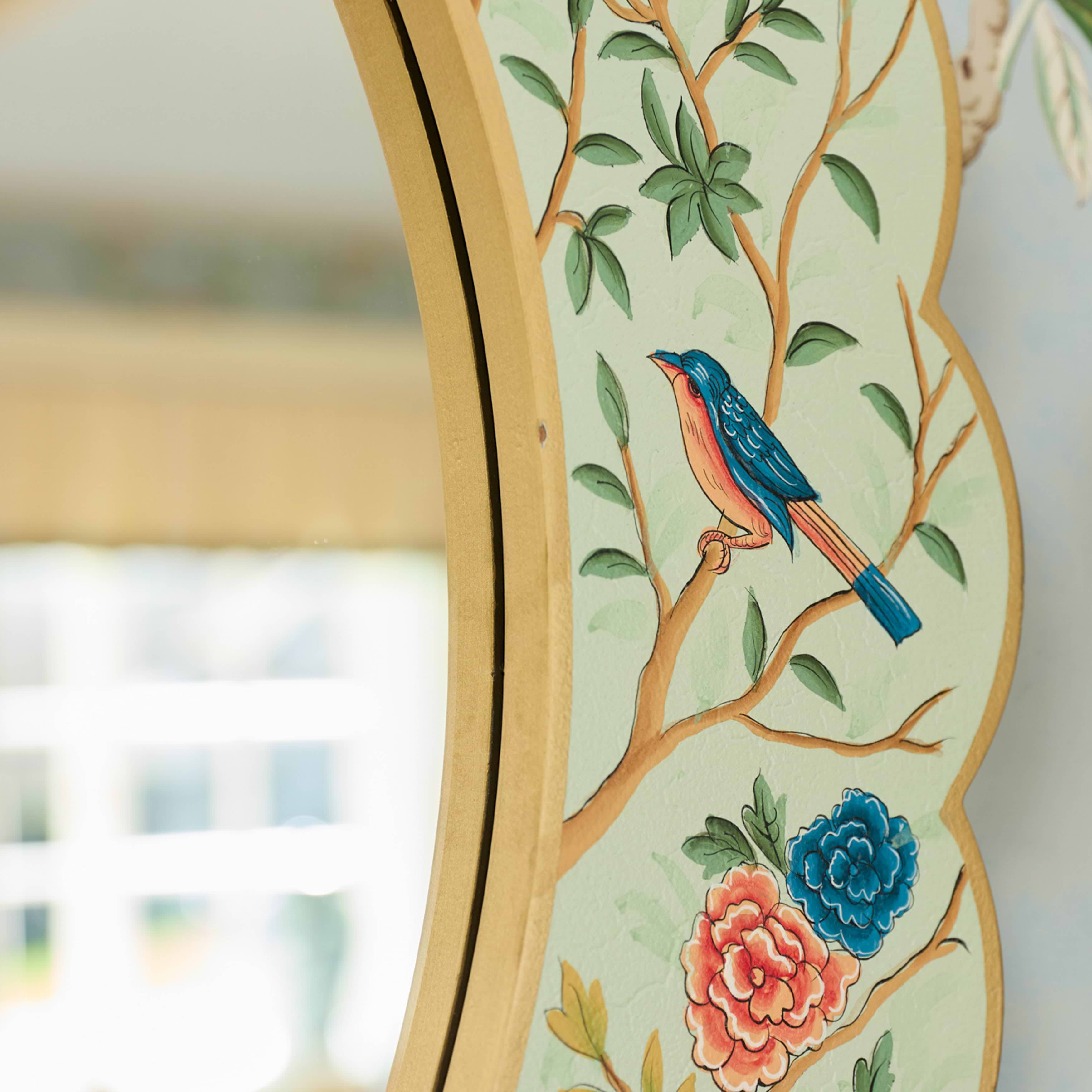 Green Chinoiserie Oval Mirror