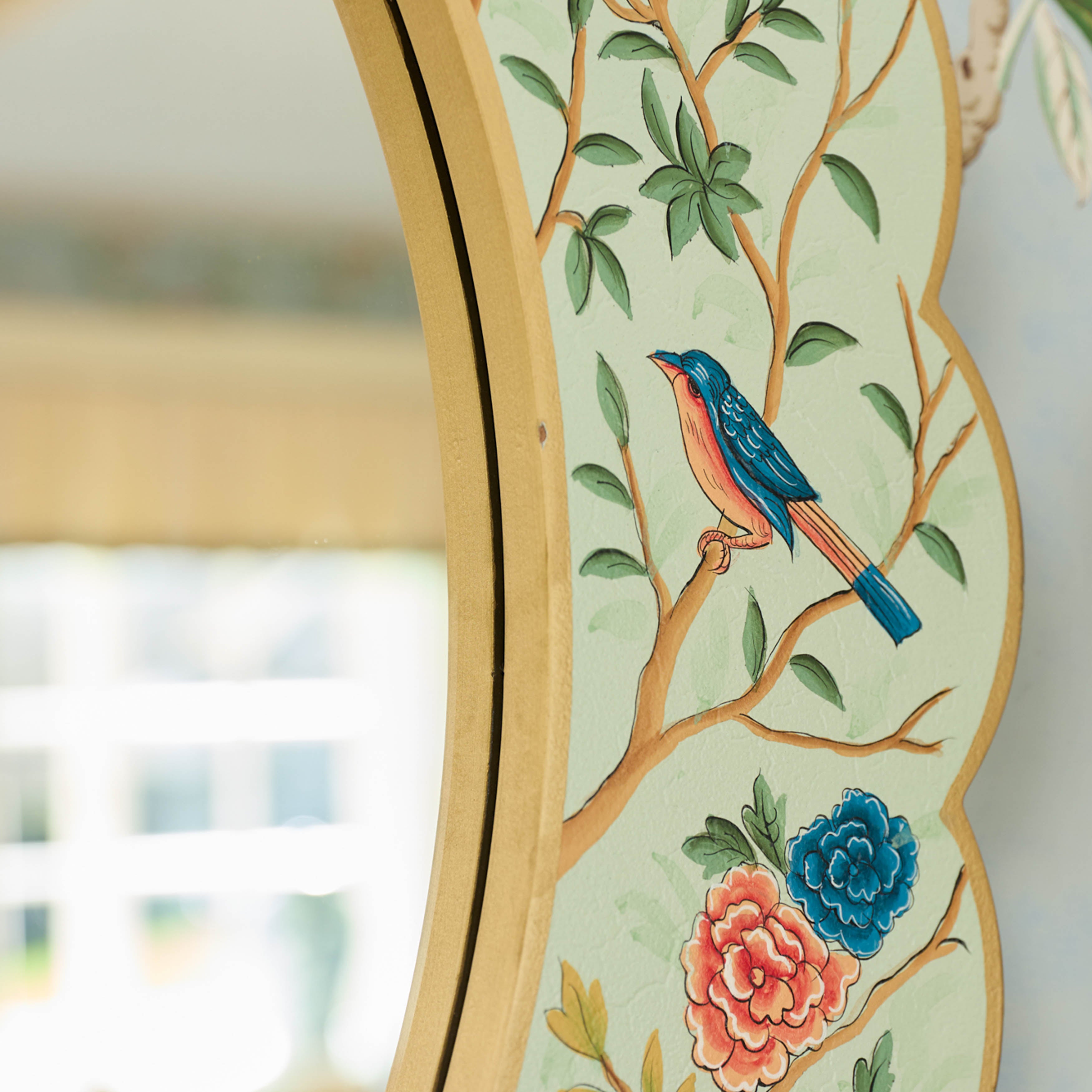 Green Chinoiserie Oval Mirror