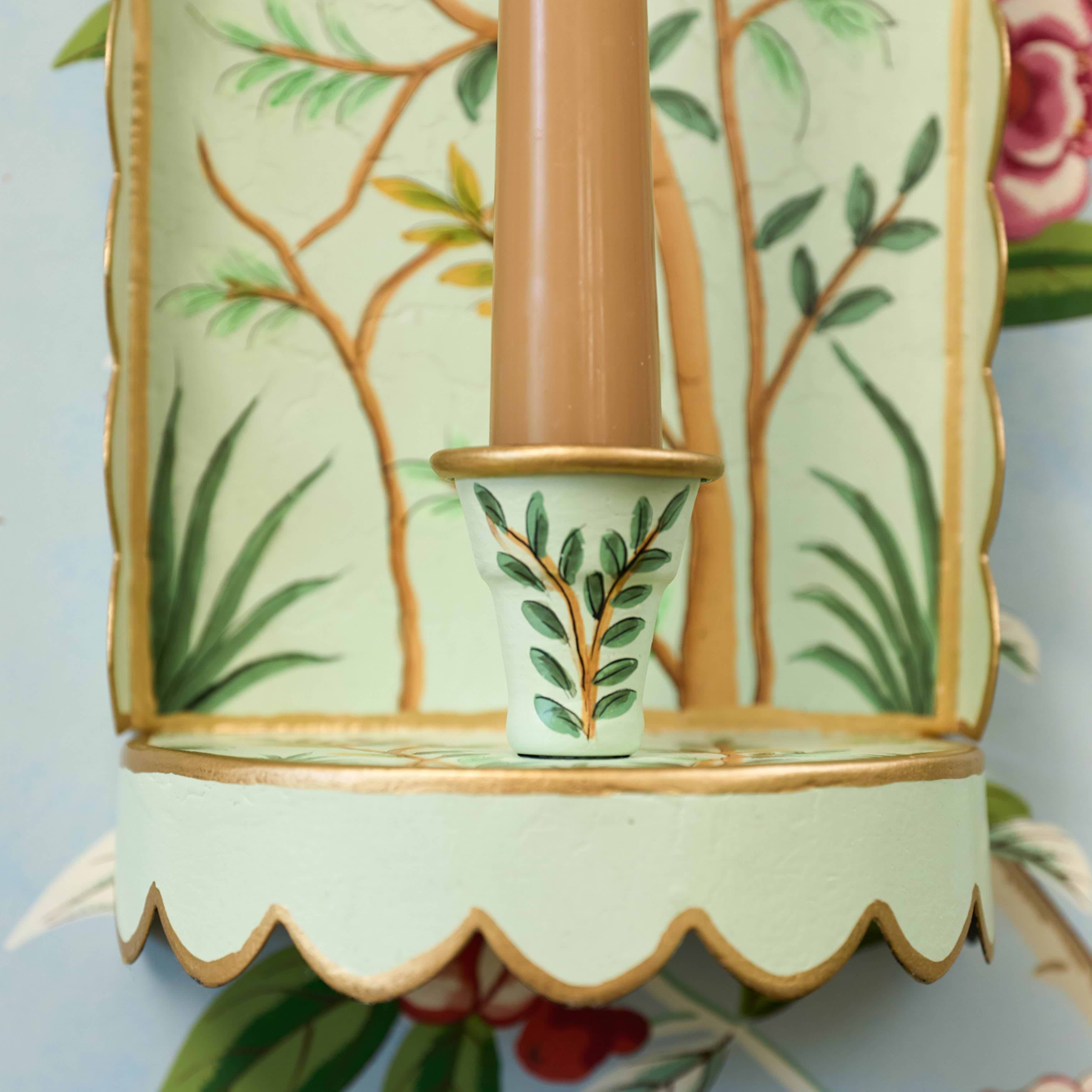 Green Chinoiserie Candle Sconce
