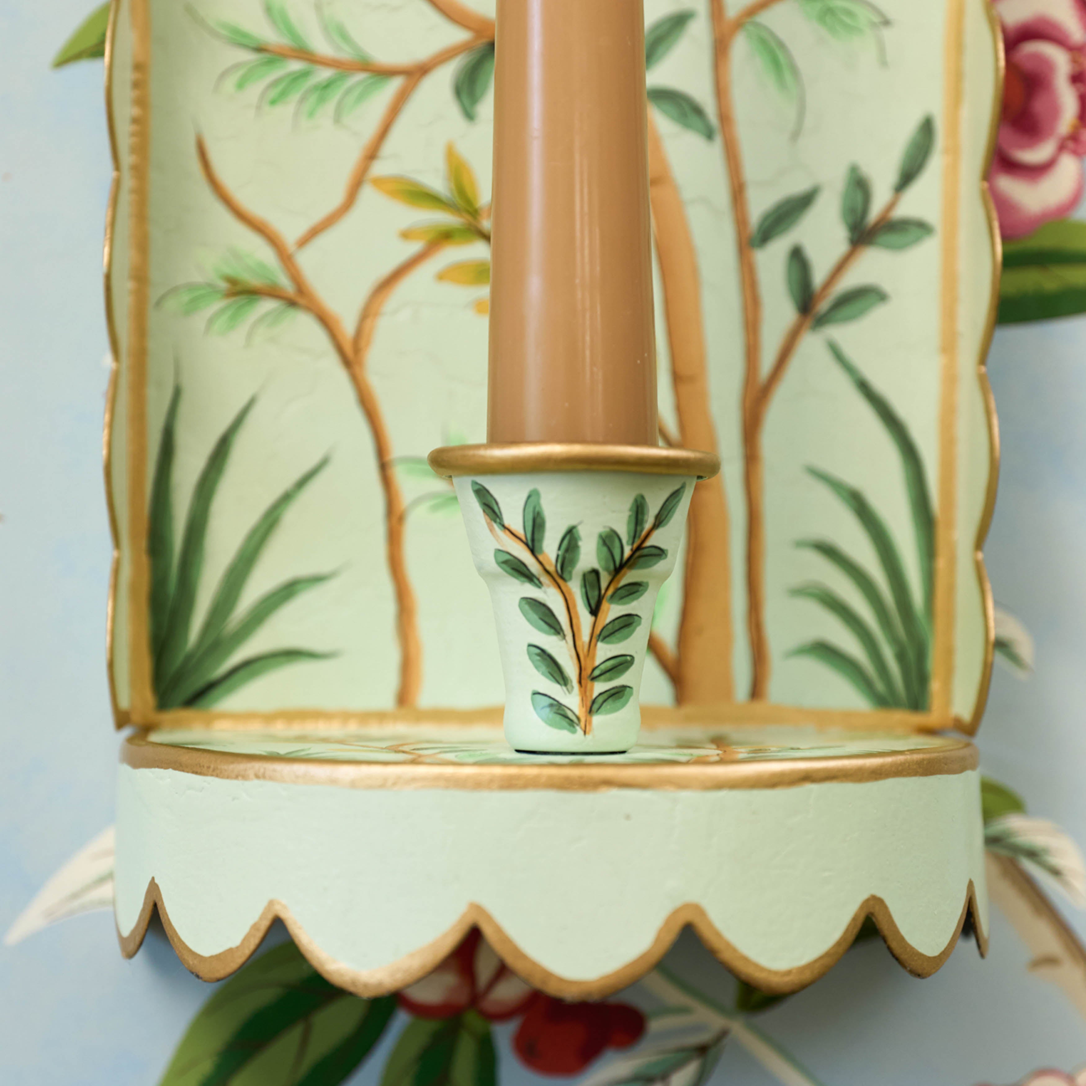 Green Chinoiserie Candle Sconce