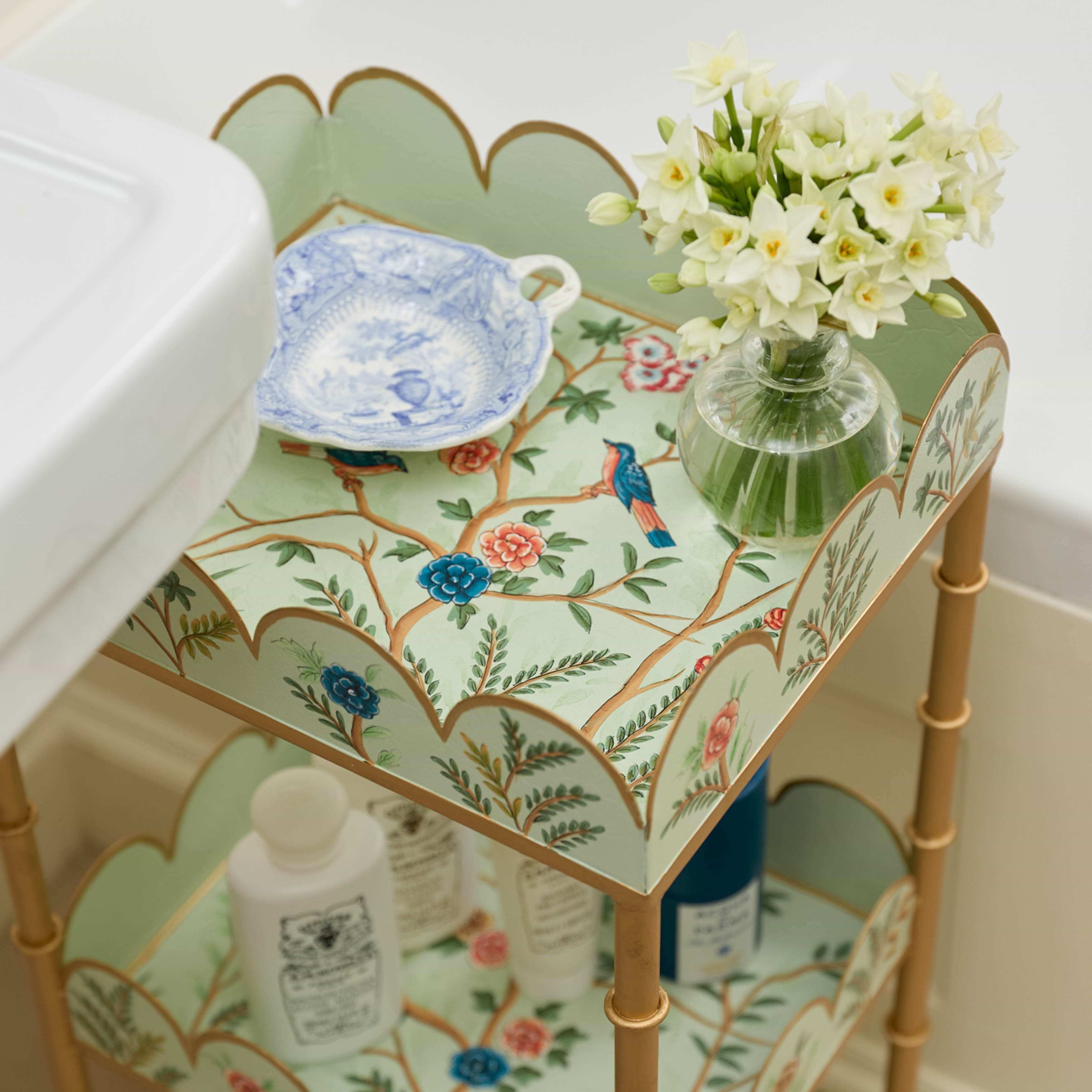 Green Chinoiserie Tiered Side Table