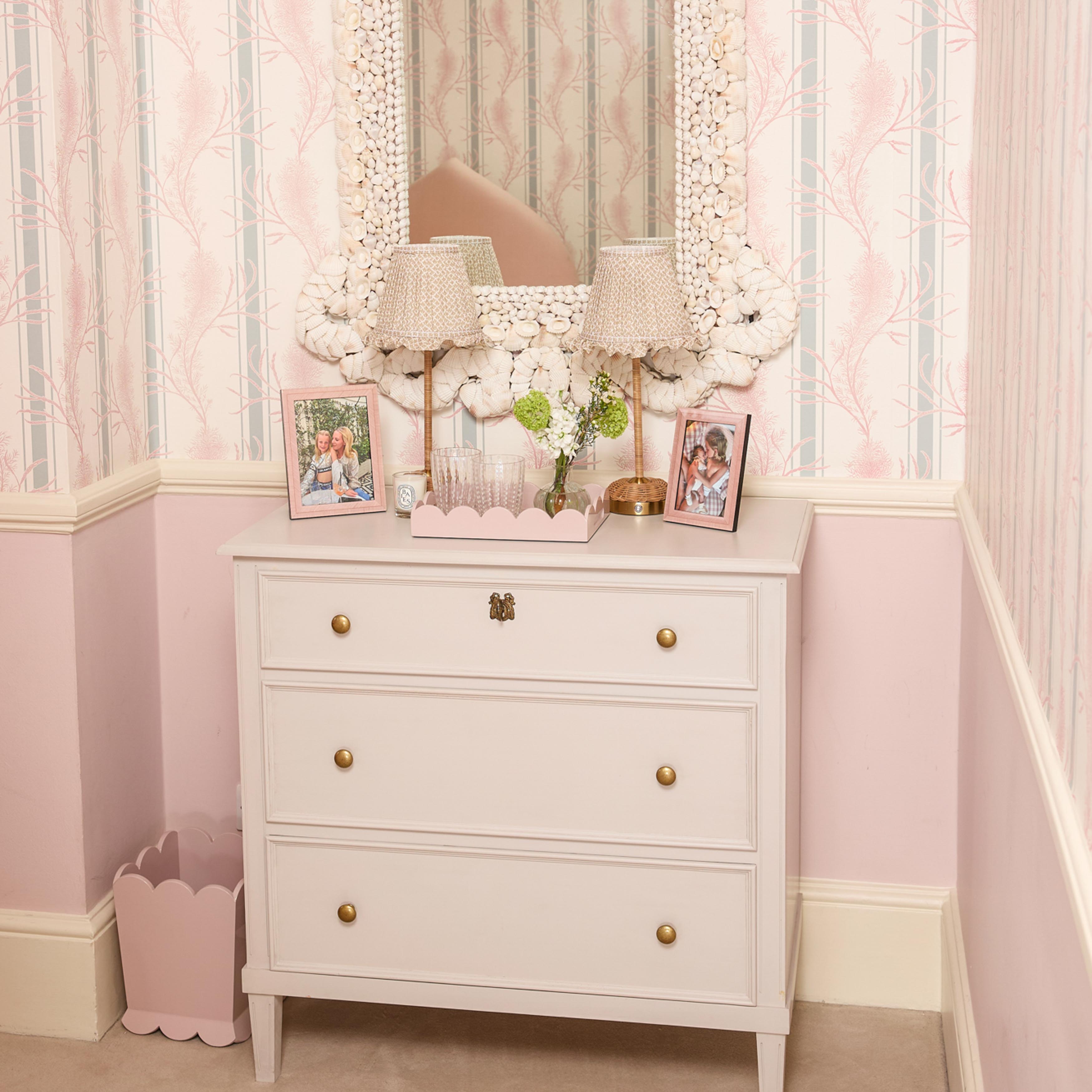 pink scalloped dresser Soft Pink Scalloped Lacquer Waste Paper Bin