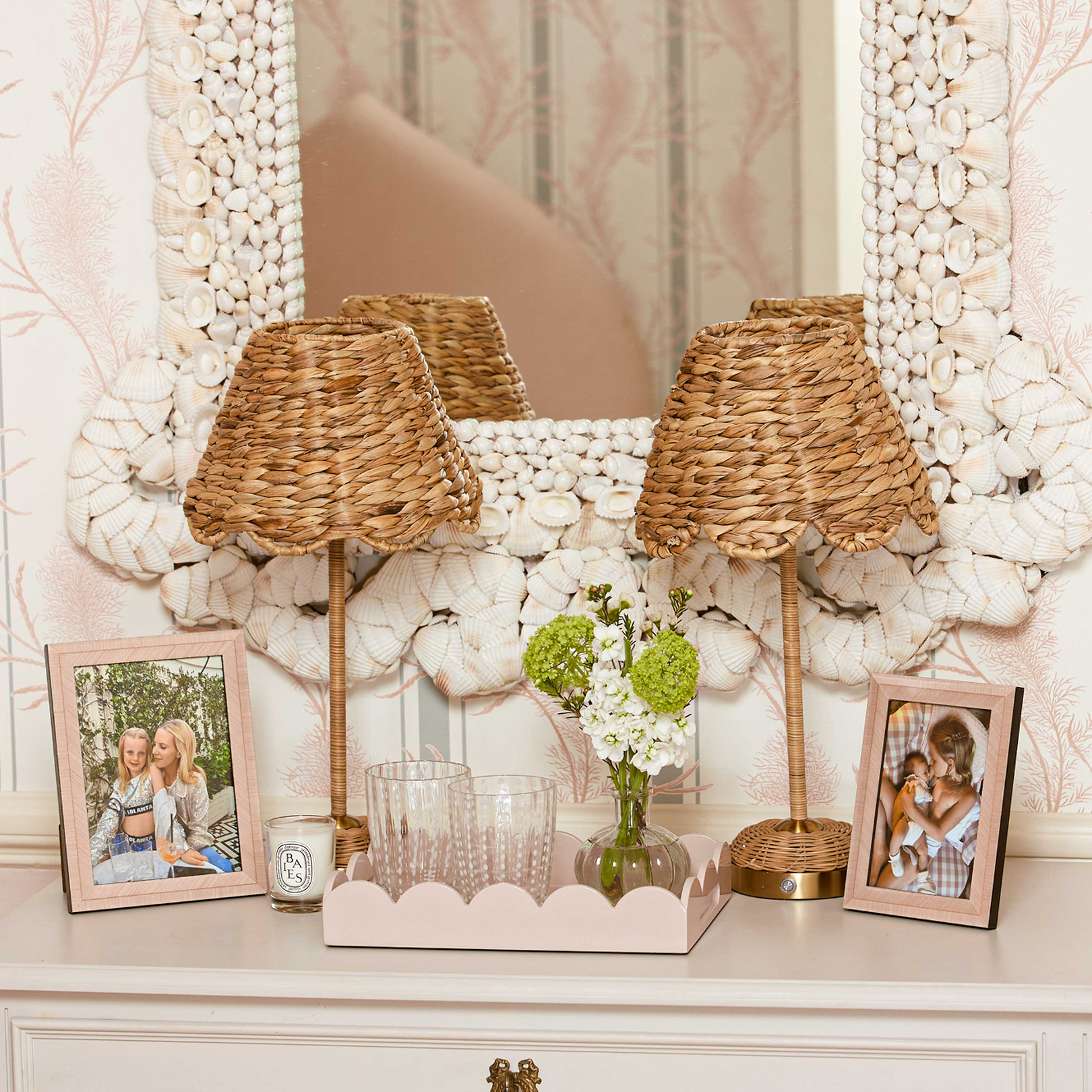 KEYUCA i_LEDペーンランタ ナチュラル Rattan Ida Rechargeable Lamp with Natural Seagrass Shade (24cm)