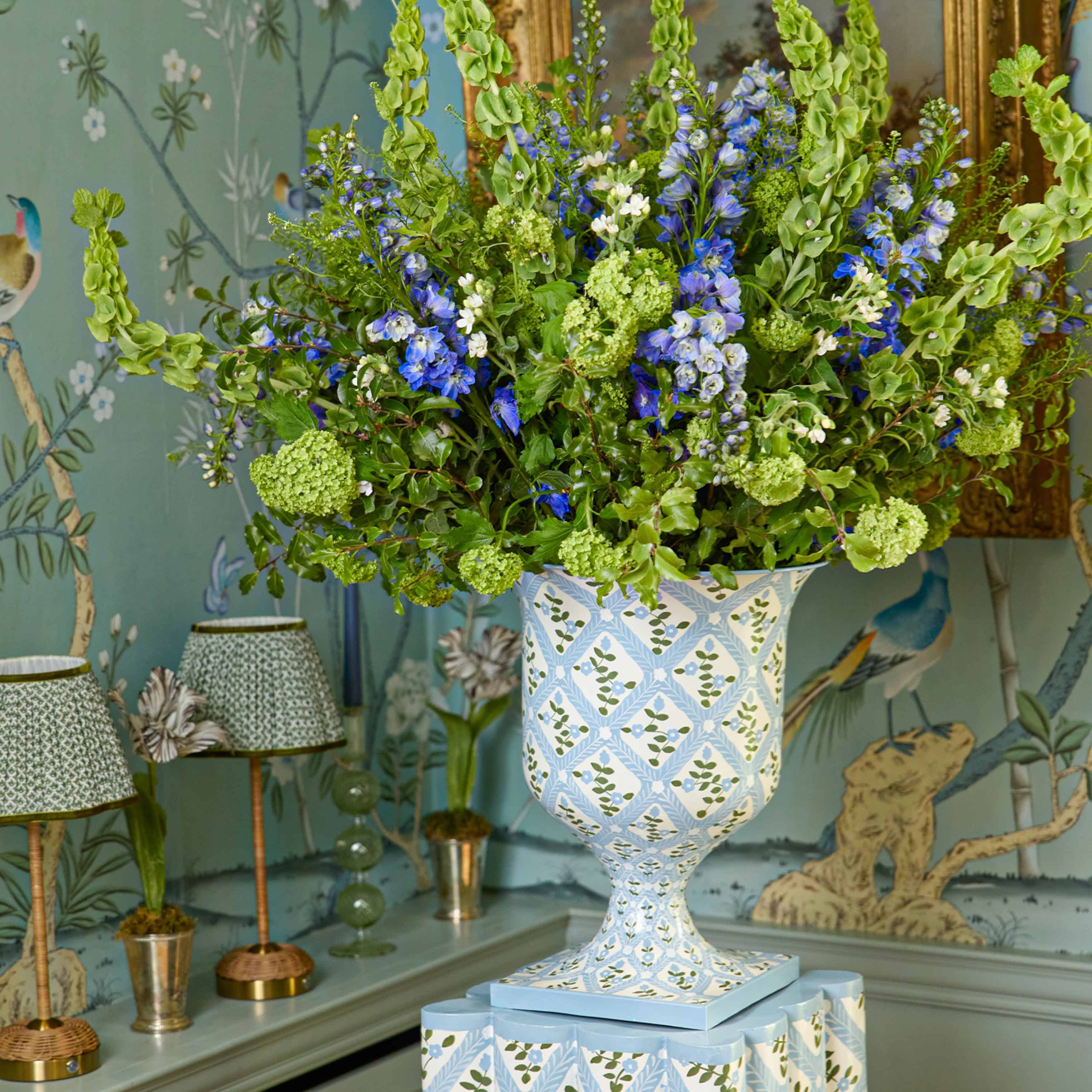 Blue Floral Trellis Urn
