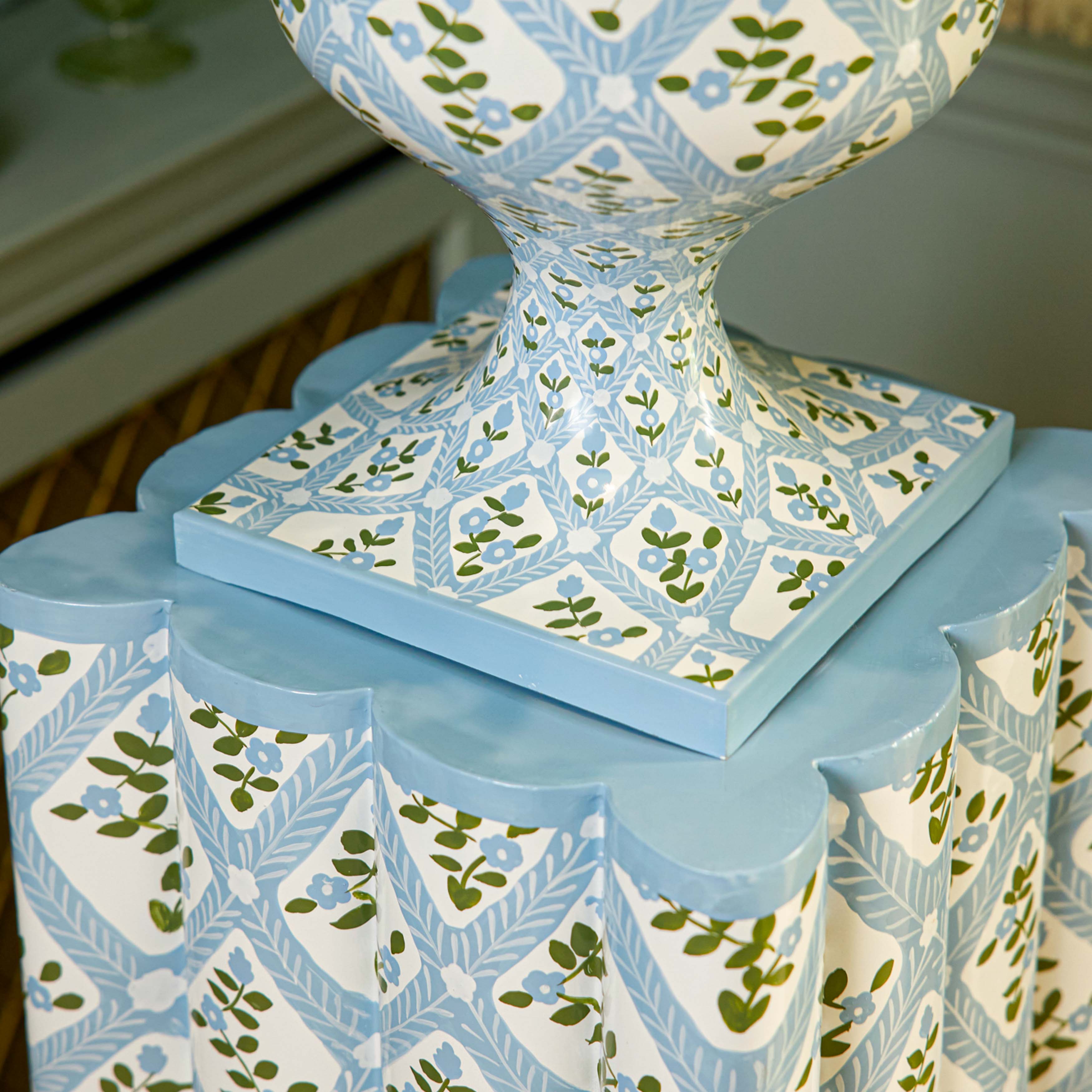 Blue Floral Trellis Urn & Pedestal