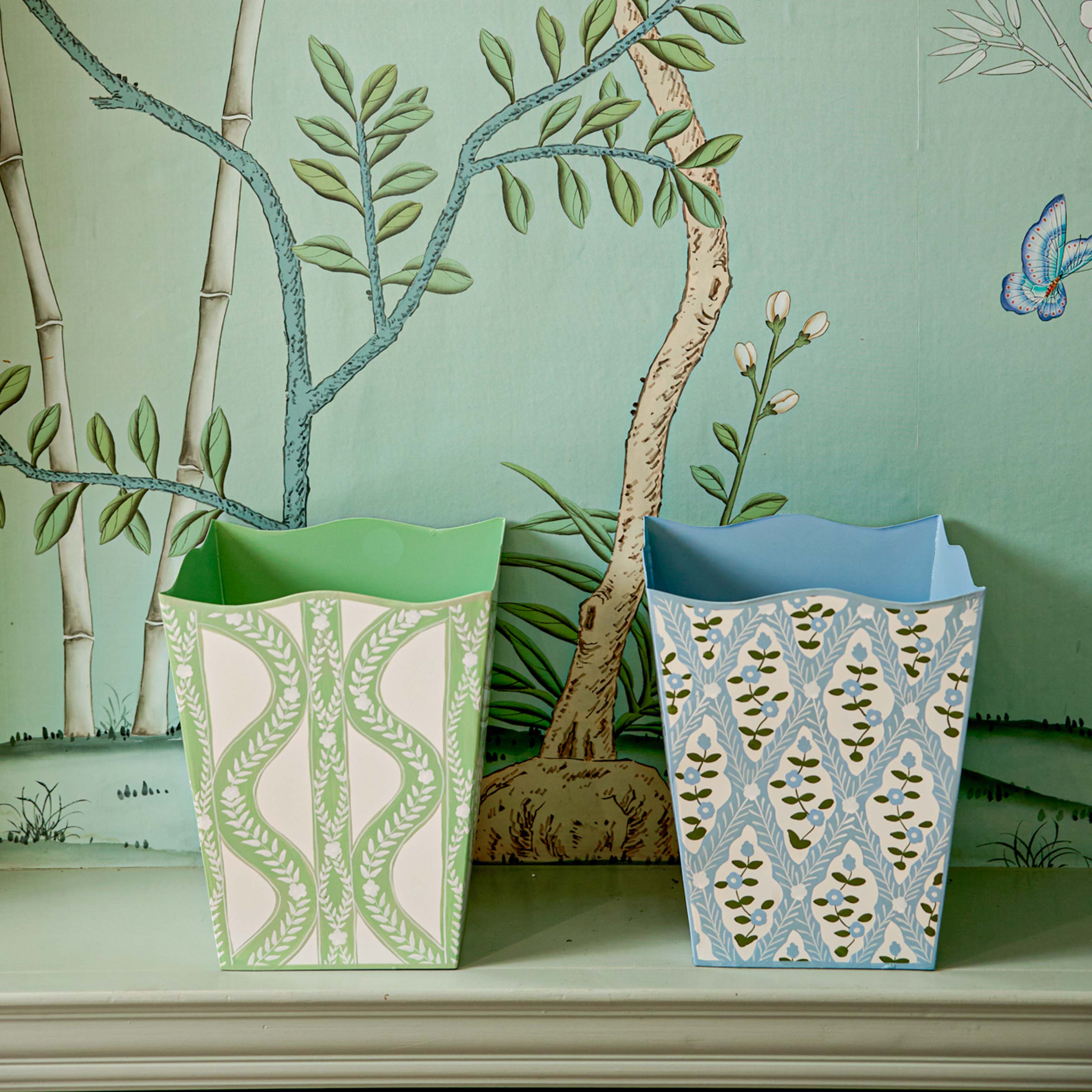 Blue Floral Trellis Bin