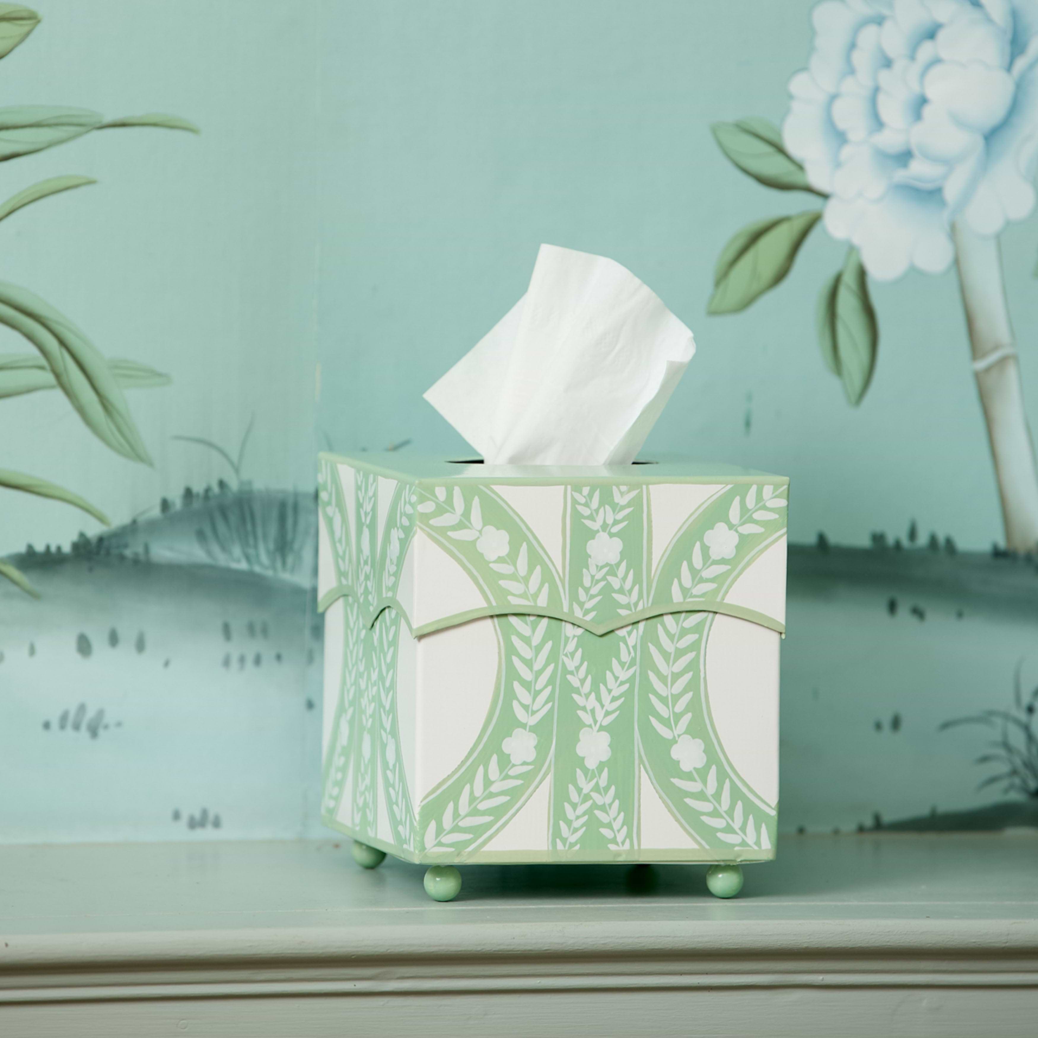 Green Floral Ikat Tissue Box