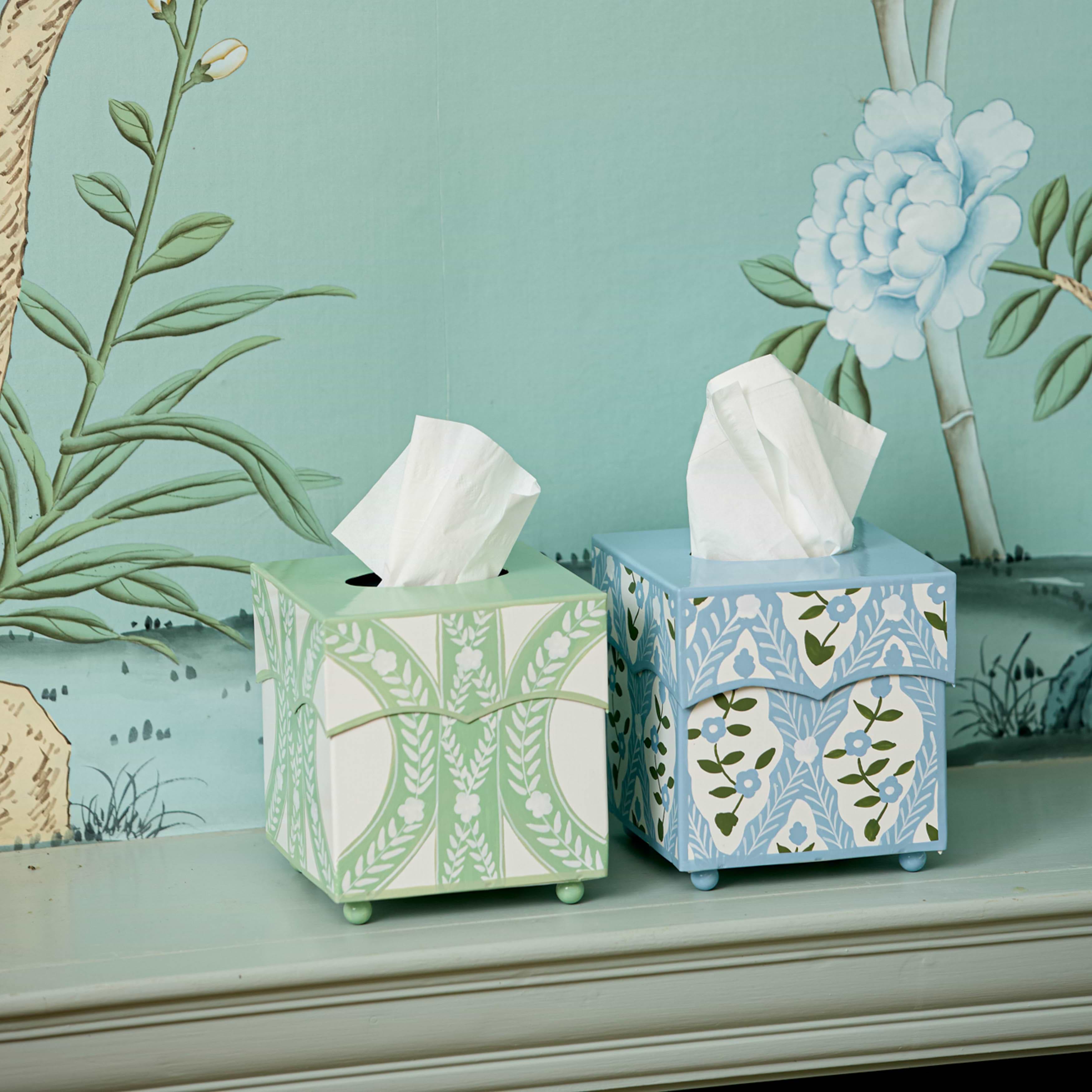 Green Floral Ikat Tissue Box