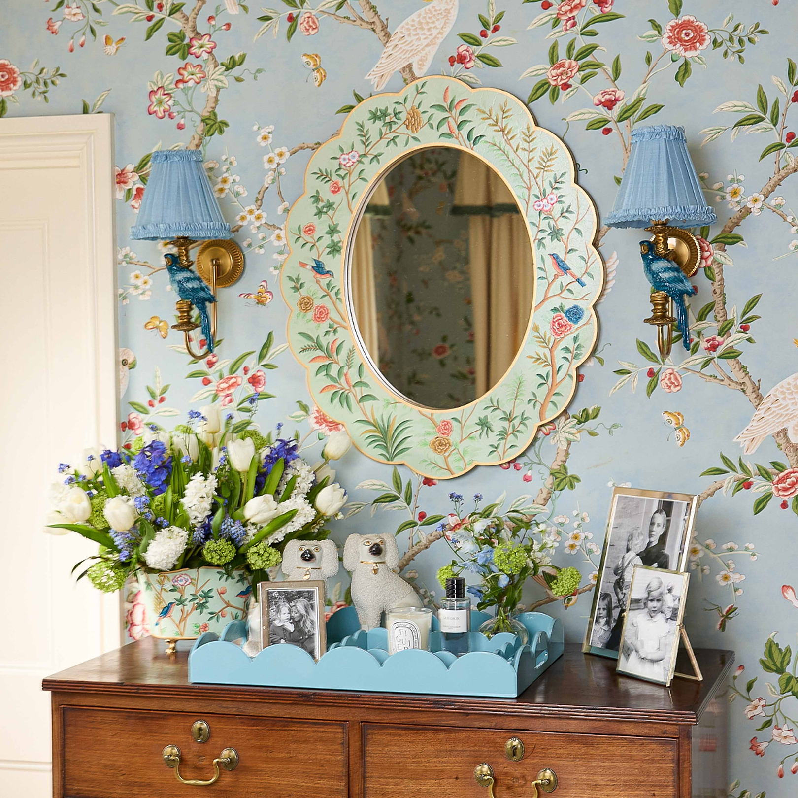Soft Blue Frilled Silk Lampshade (18cm)