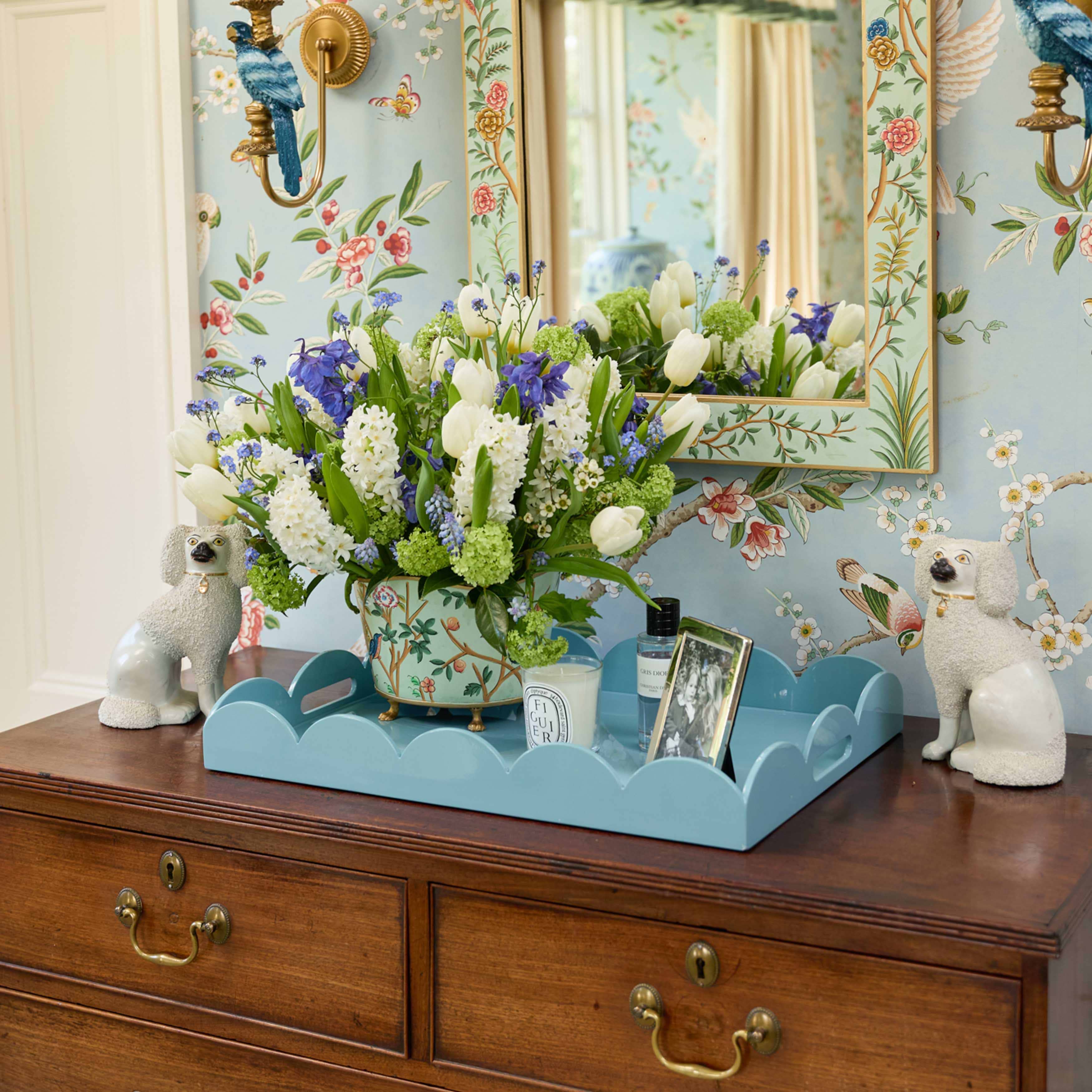 Duck-egg Blue Scalloped Lacquer Tray