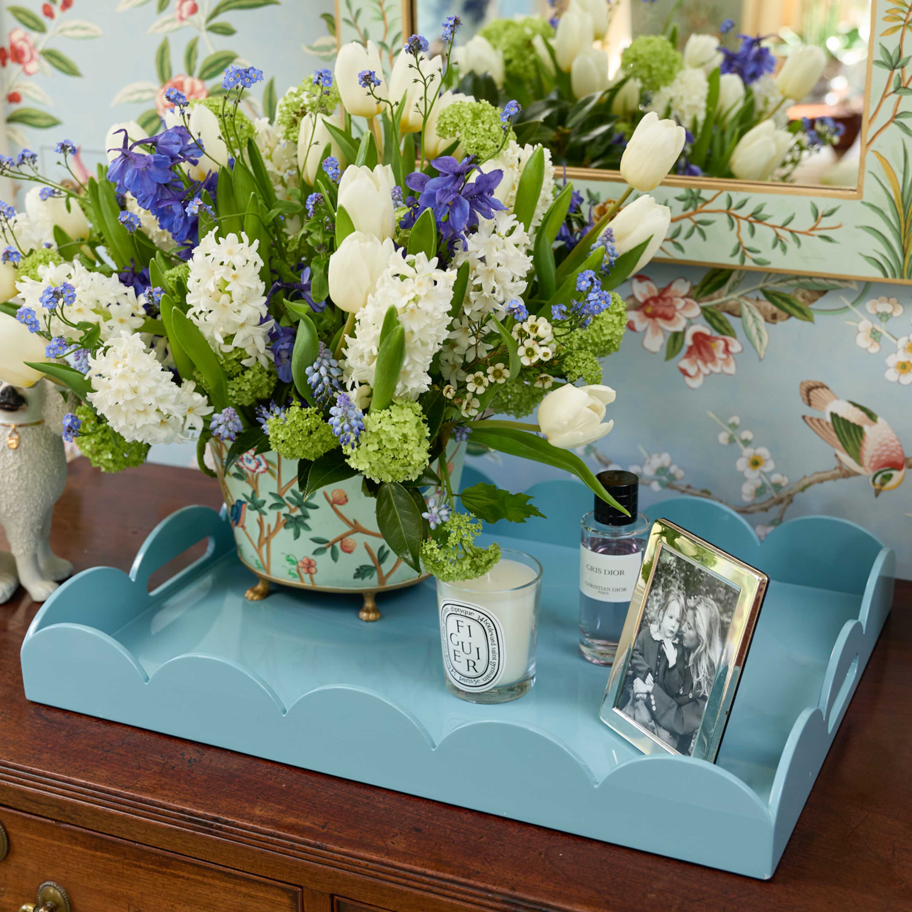 Duck-egg Blue Scalloped Lacquer Tray
