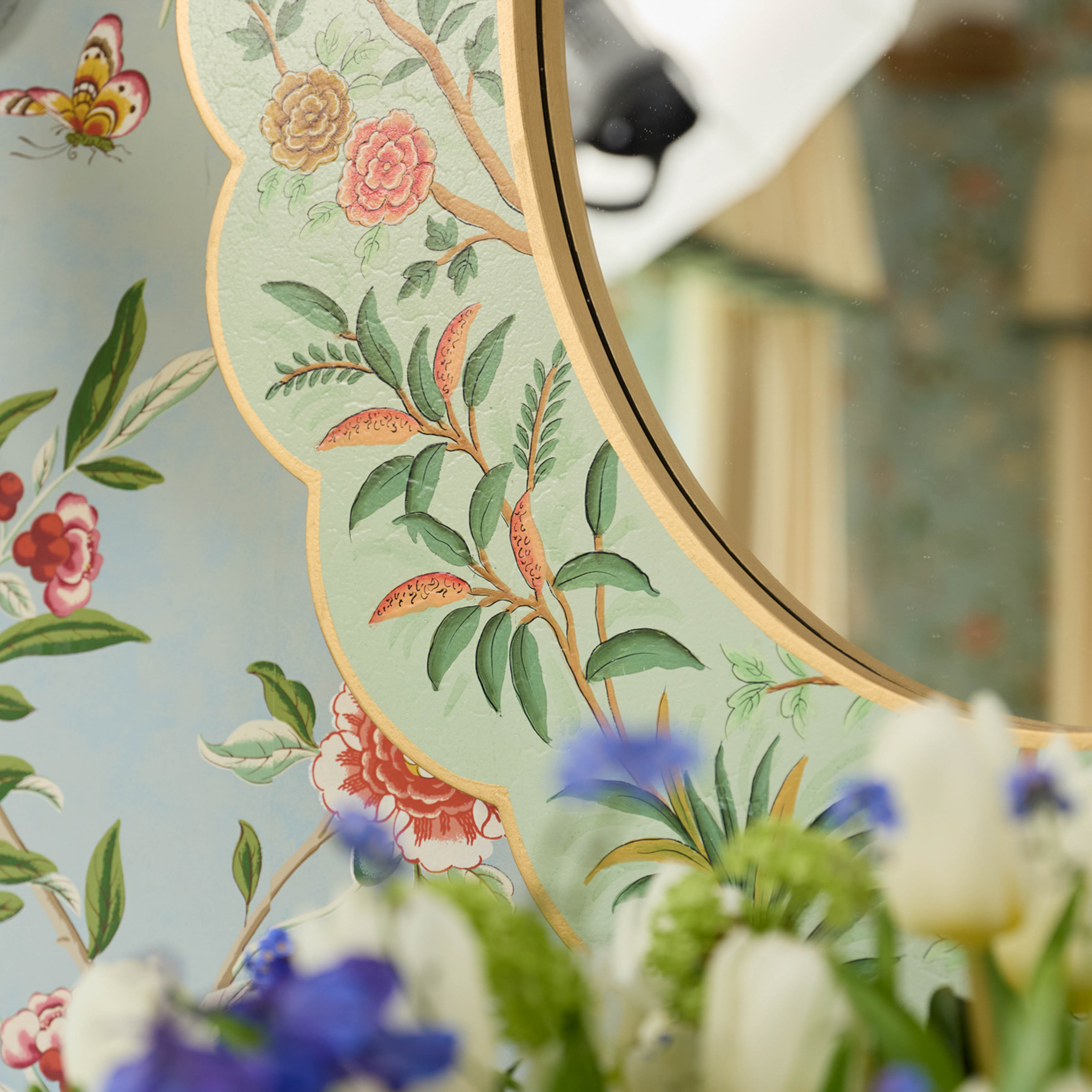 Green Chinoiserie Oval Mirror