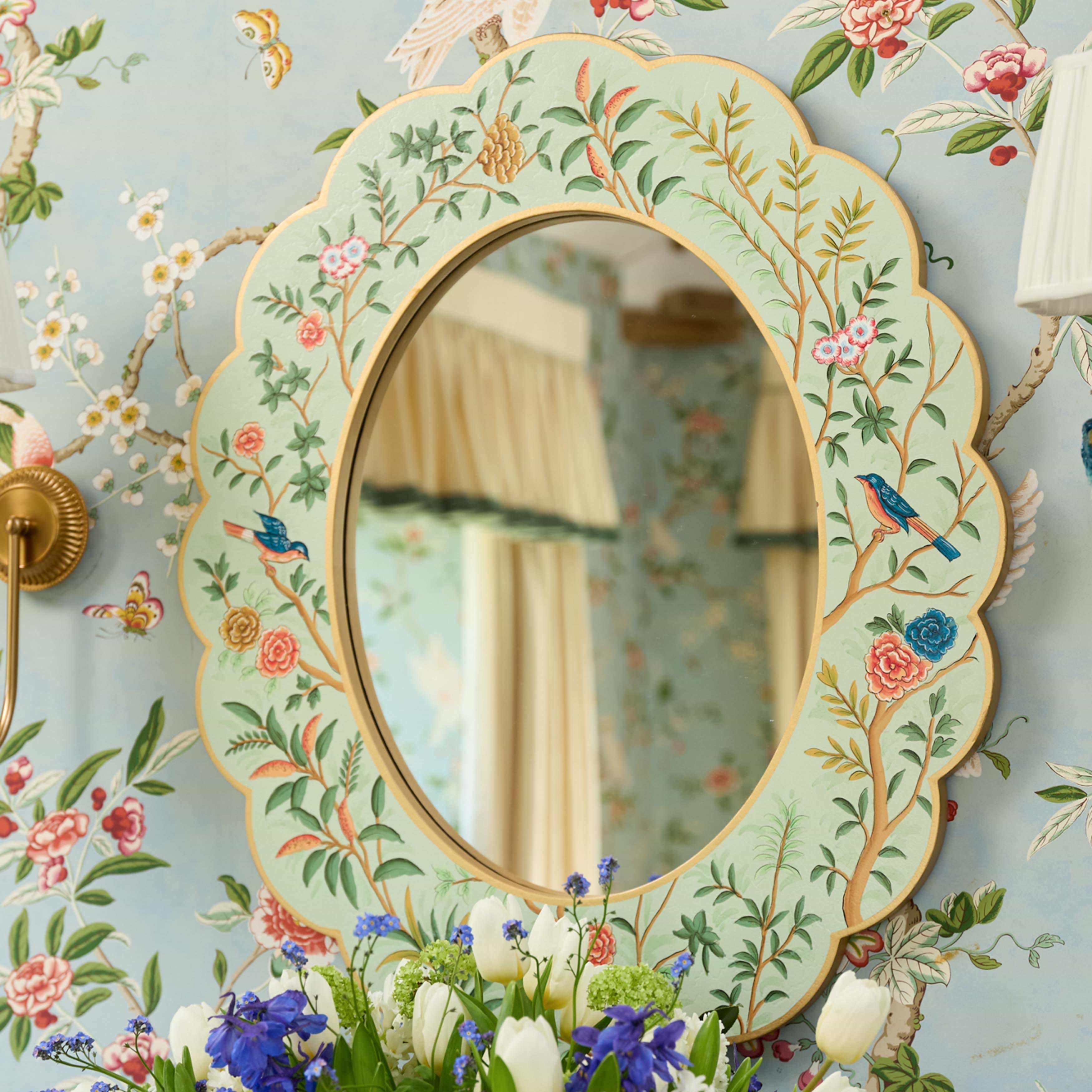 Green Chinoiserie Oval Mirror