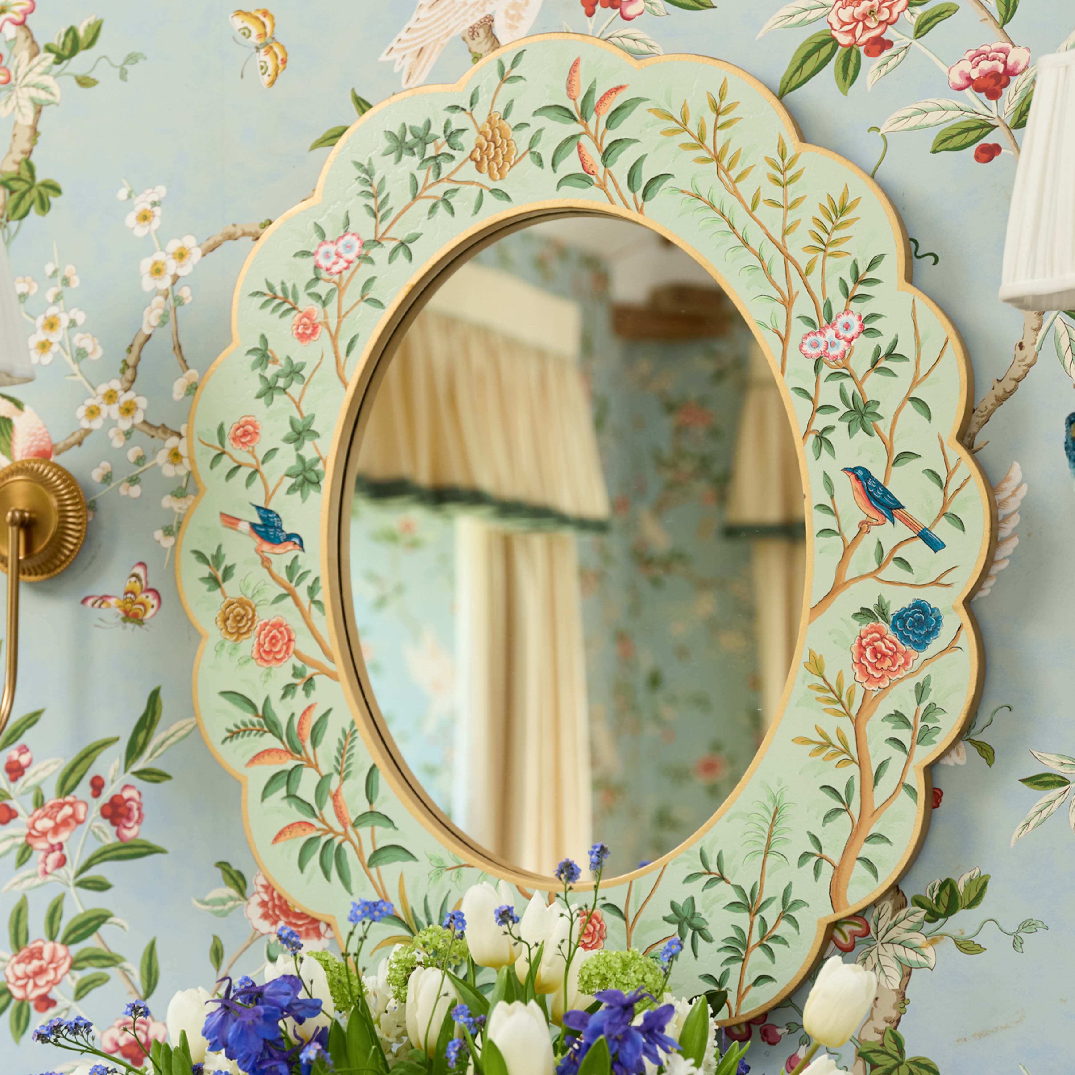 Green Chinoiserie Oval Mirror