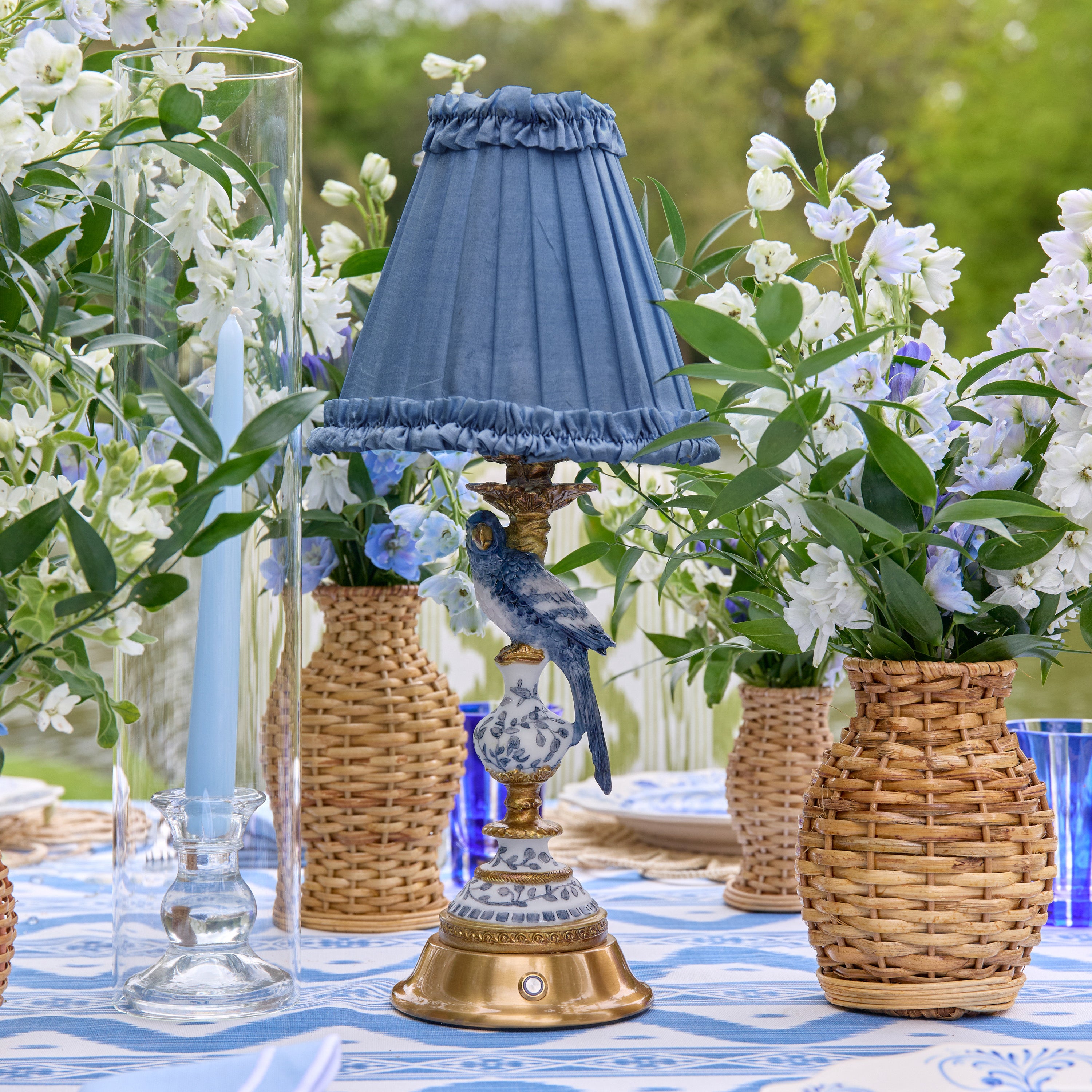 Blue Frilled Silk Lampshade (18cm)