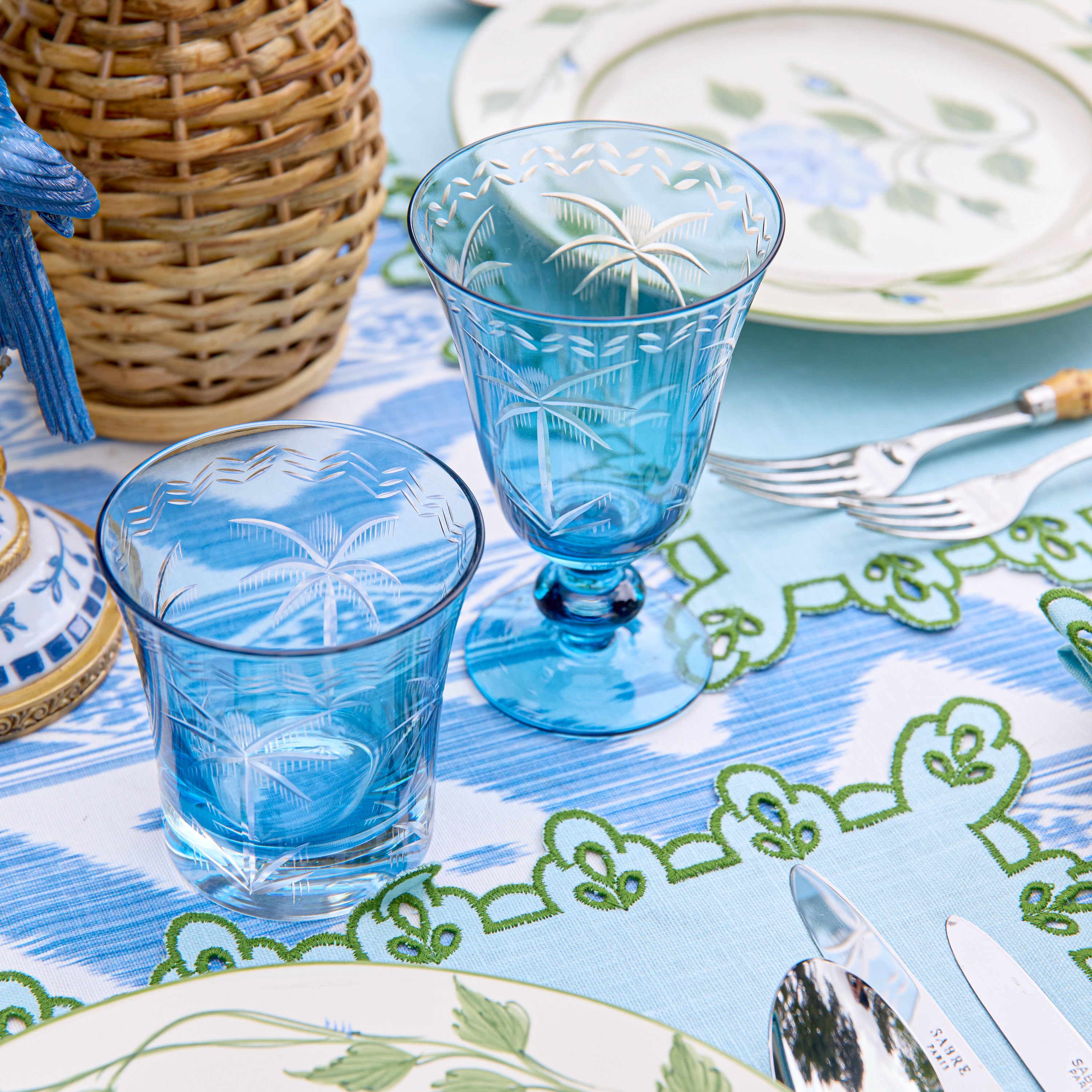 Blue Palm Glassware (Set of 8)
