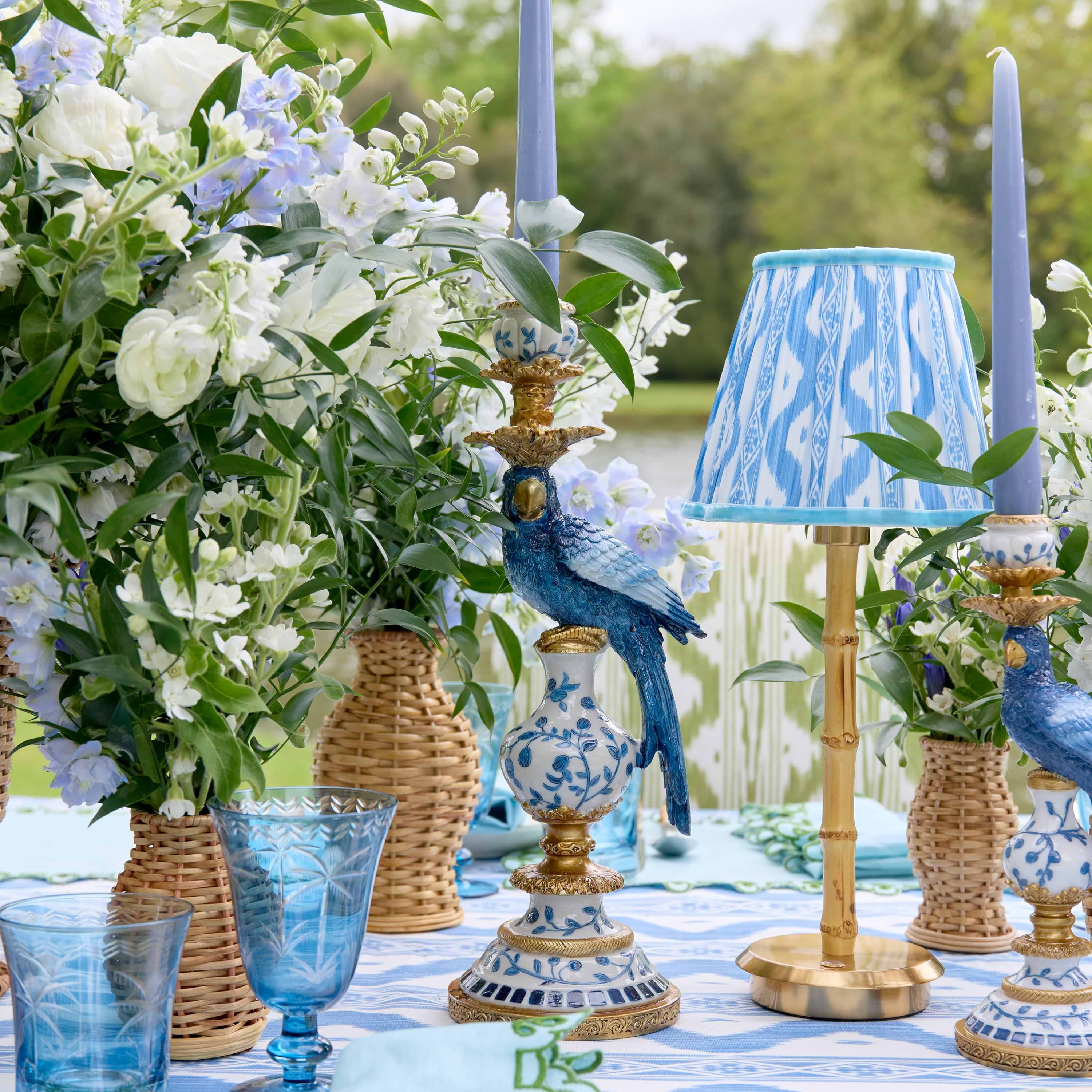 Blue Parrot Candle Holders, Pair | Mrs. Alice | Mrs. Alice