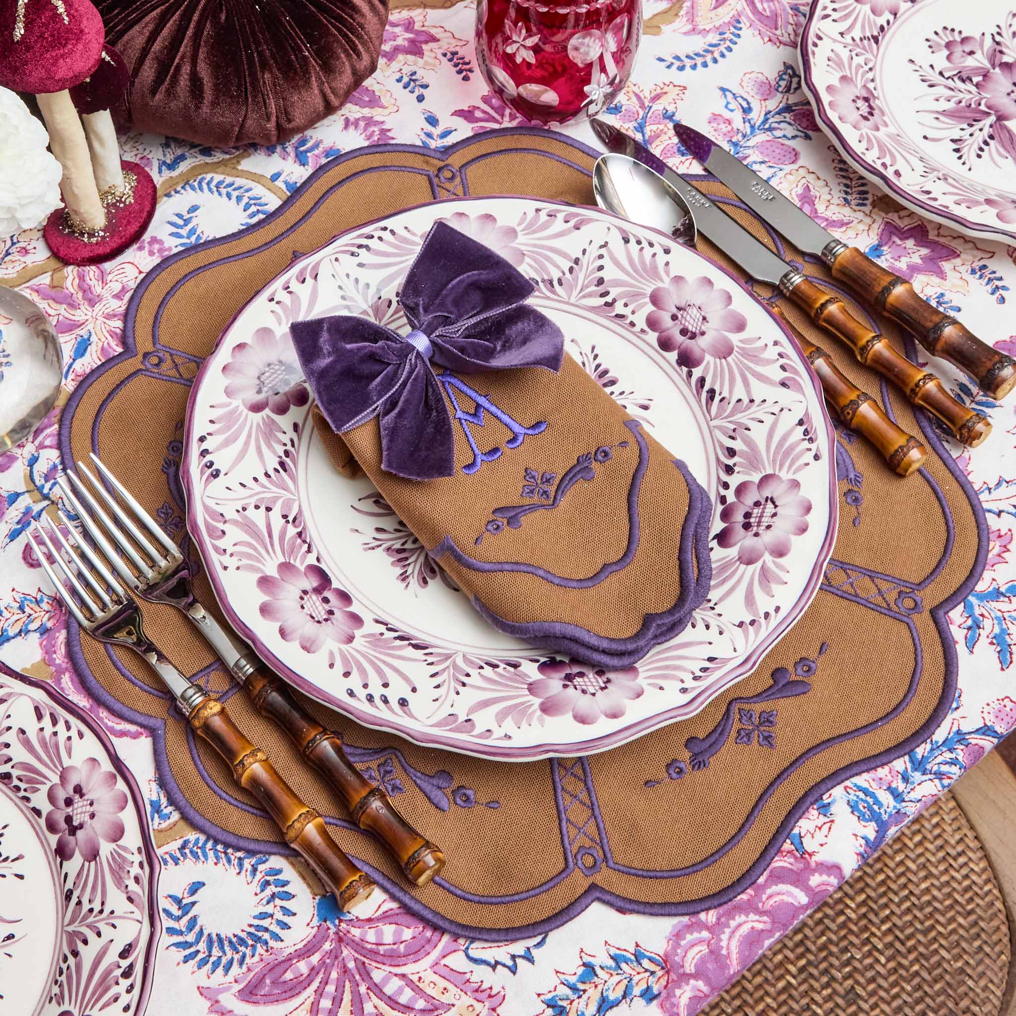 Purple Velvet Napkin Bows (Set of 4)