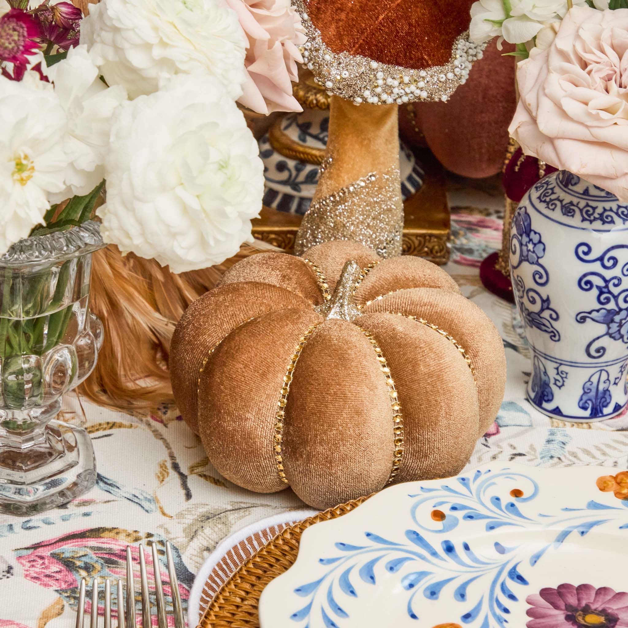 Small Taupe Velvet Pumpkin (Set of 3)