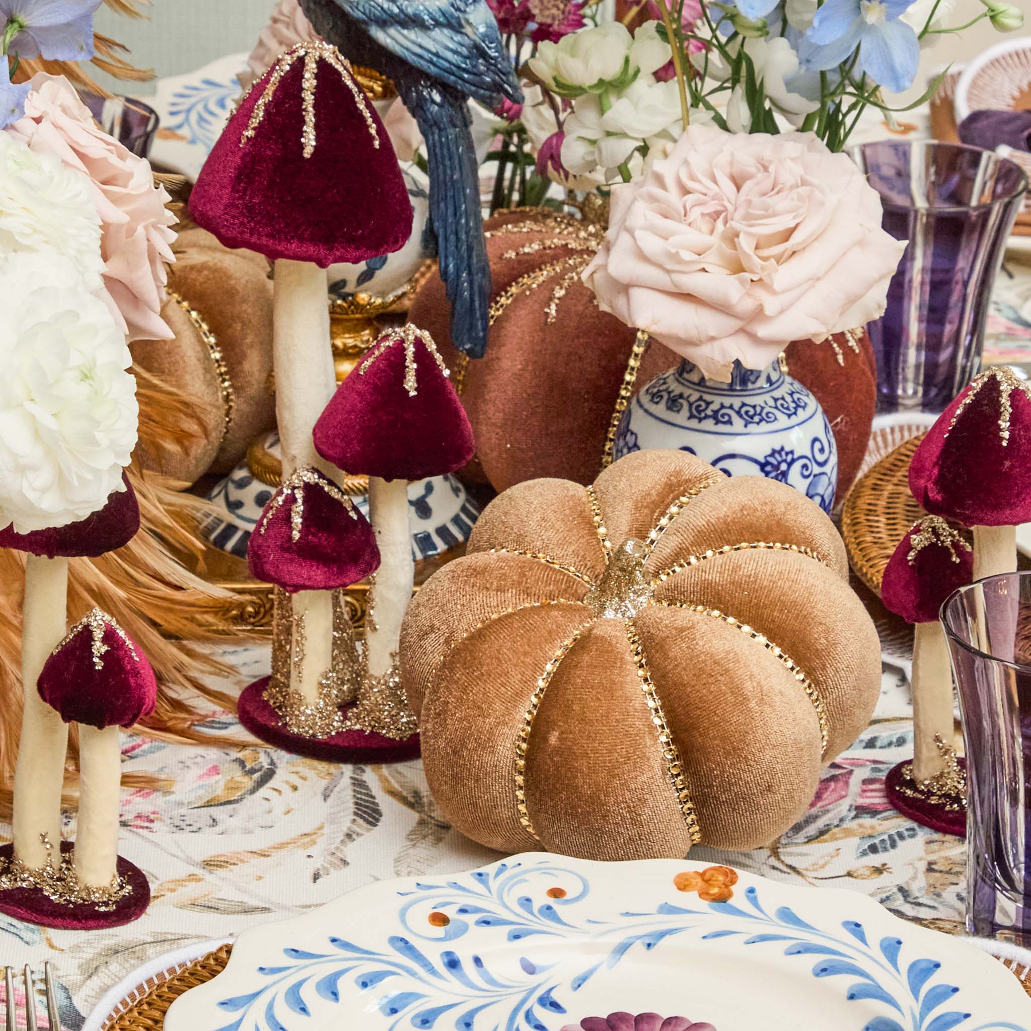Small Taupe Velvet Pumpkin (Set of 3)