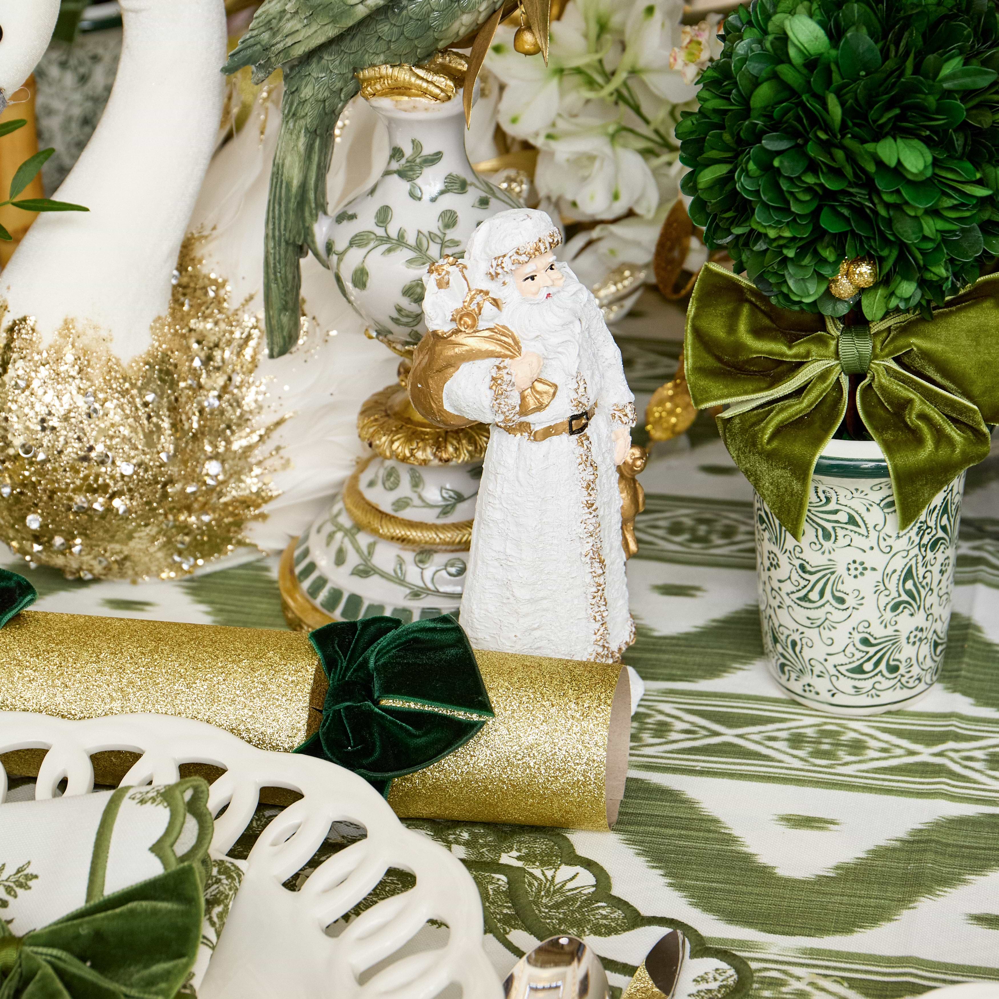Gold & White Father Christmas with Bear (Pair)