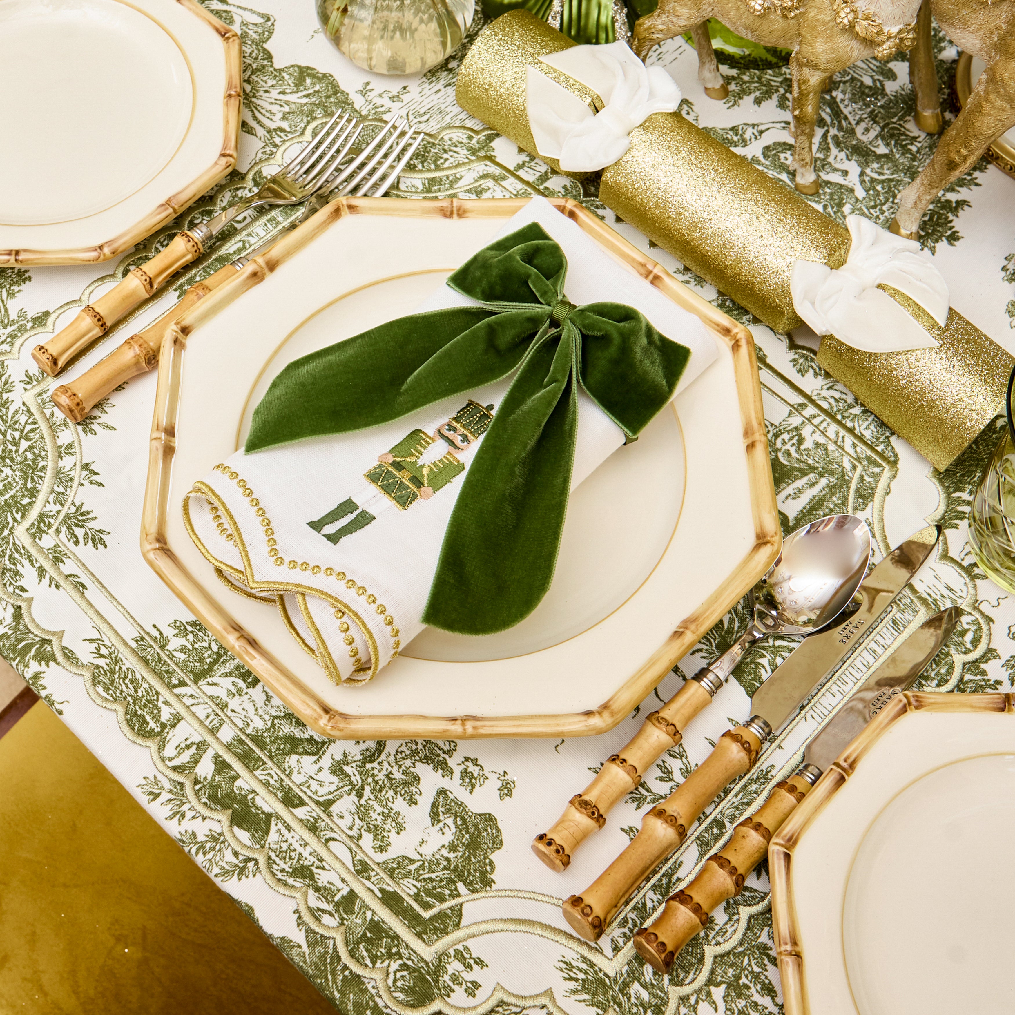 Olive & Gold Toile Louisa Placemats & Napkins (Set of 4)