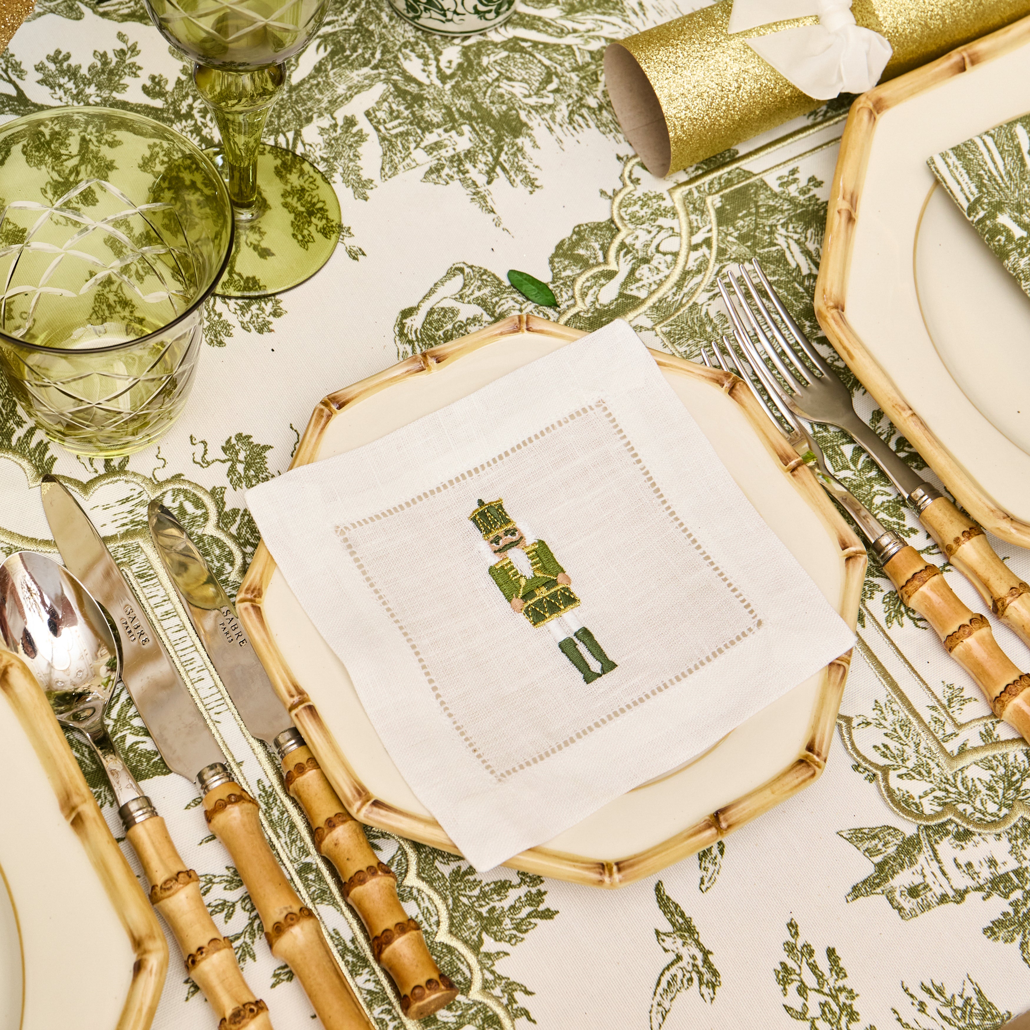 Nutcracker Embroidered Linen Cocktail Napkins (Set of 4)