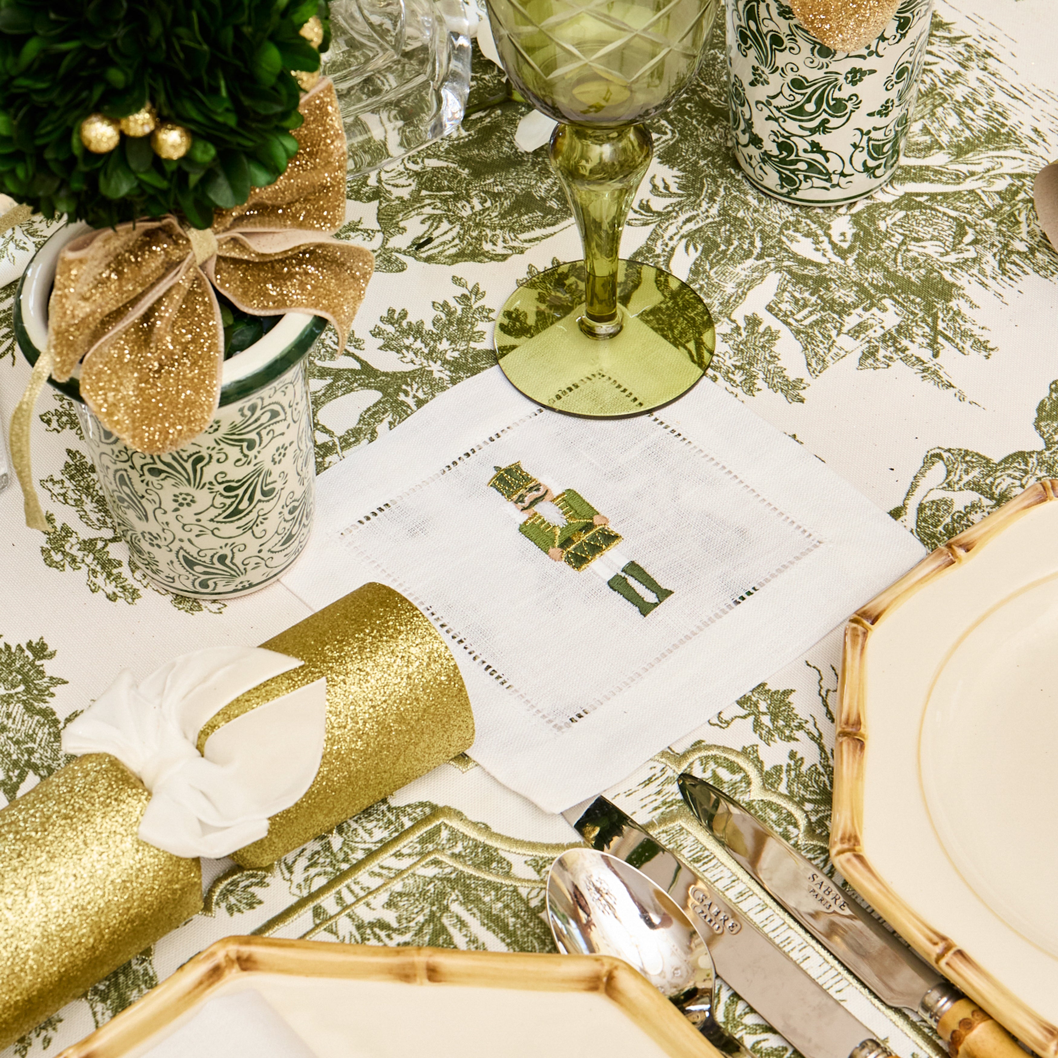 Nutcracker Embroidered Linen Cocktail Napkins (Set of 4)