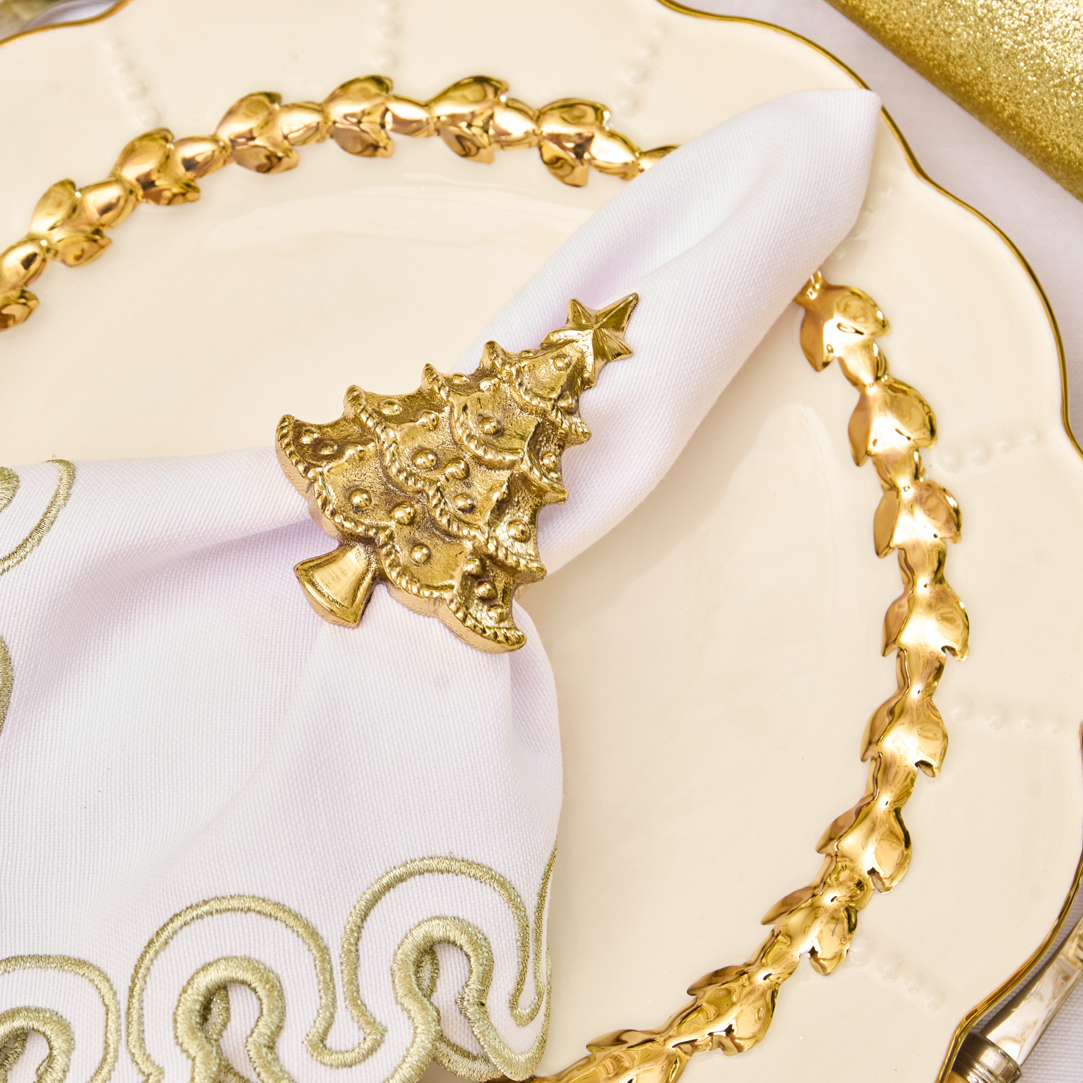 Gold Christmas Tree Napkin Rings (Set of 4)