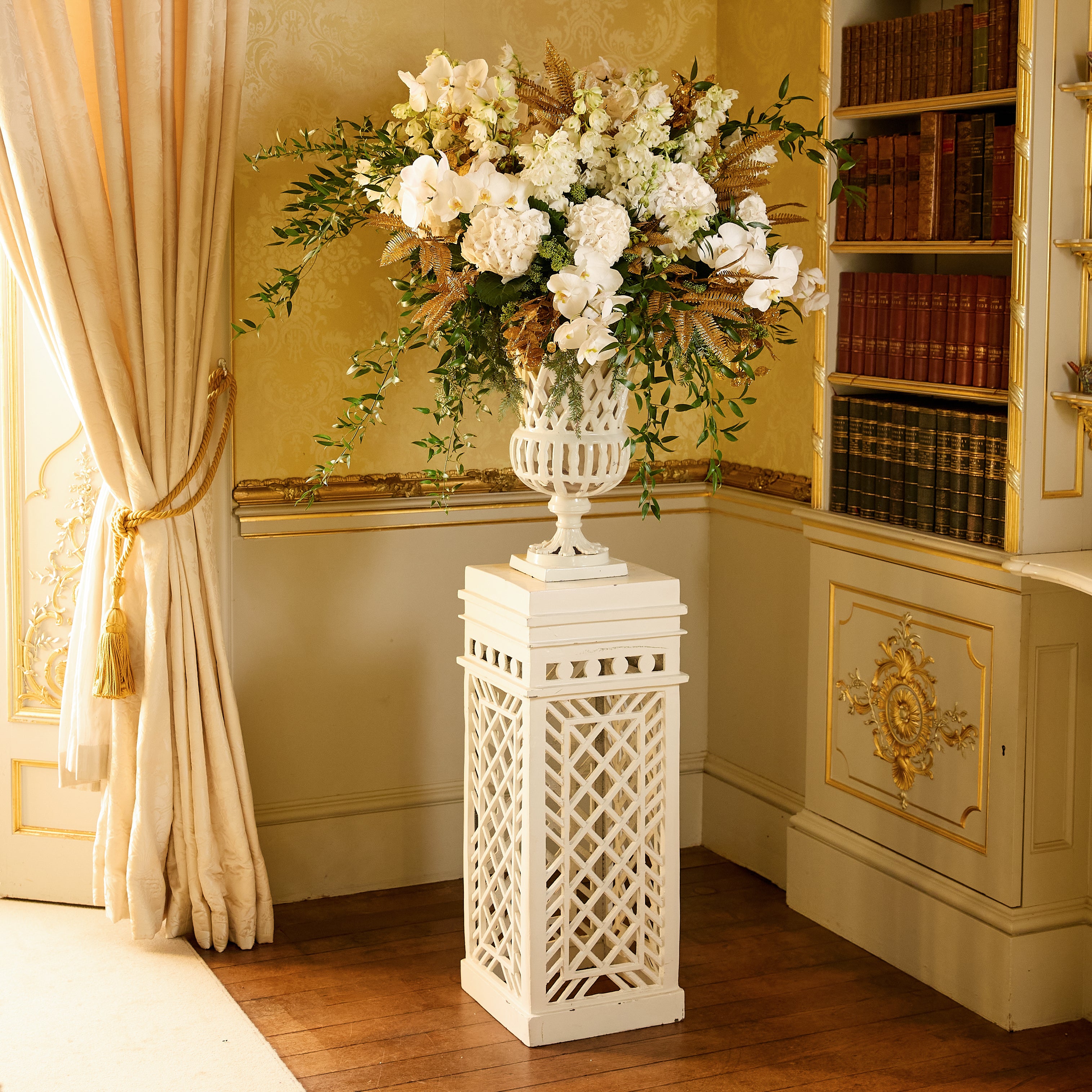 Adelaide White Lattice Urn & Pedestal