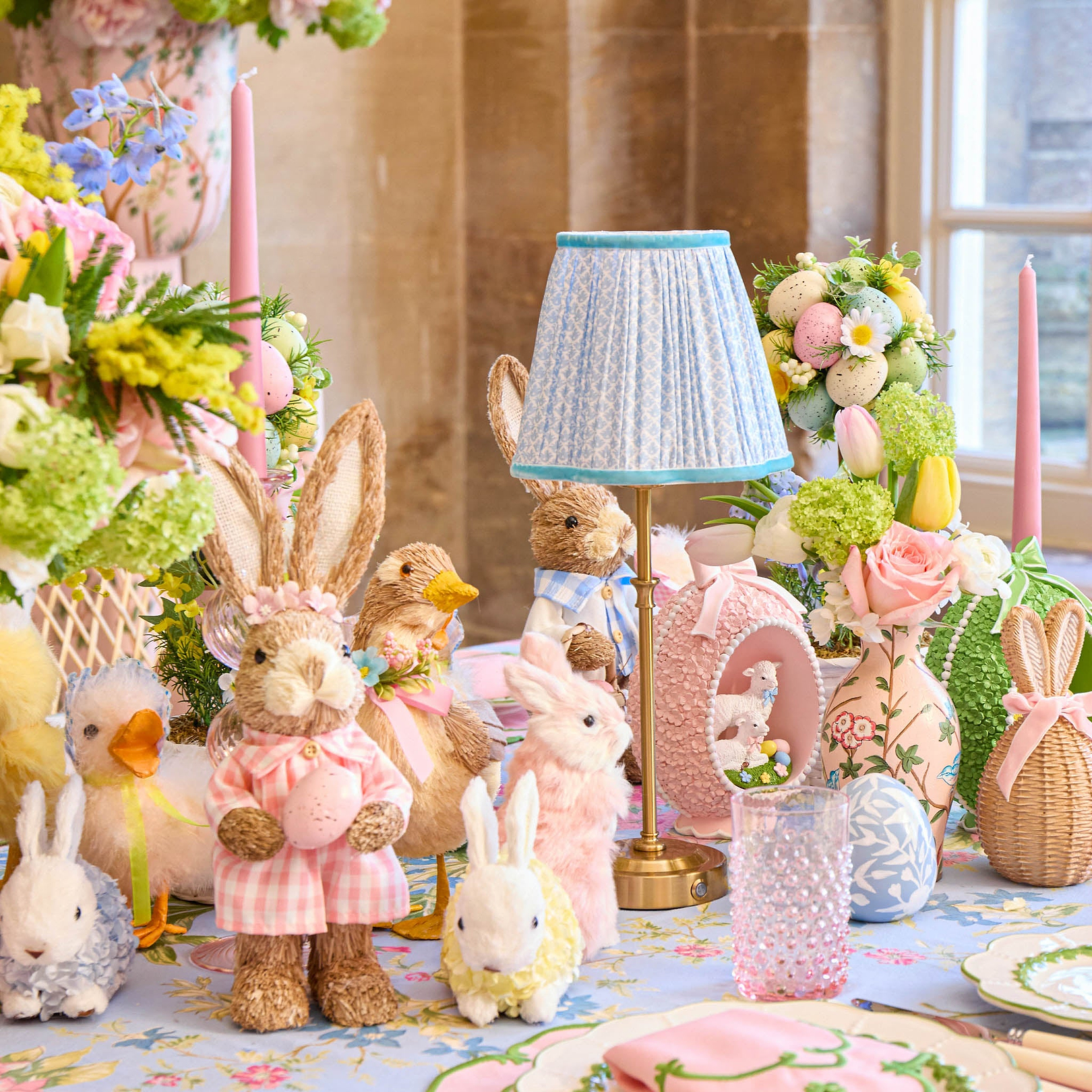 Edie Rechargeable Lamp with Soft Blue Lotus Shade (18cm)