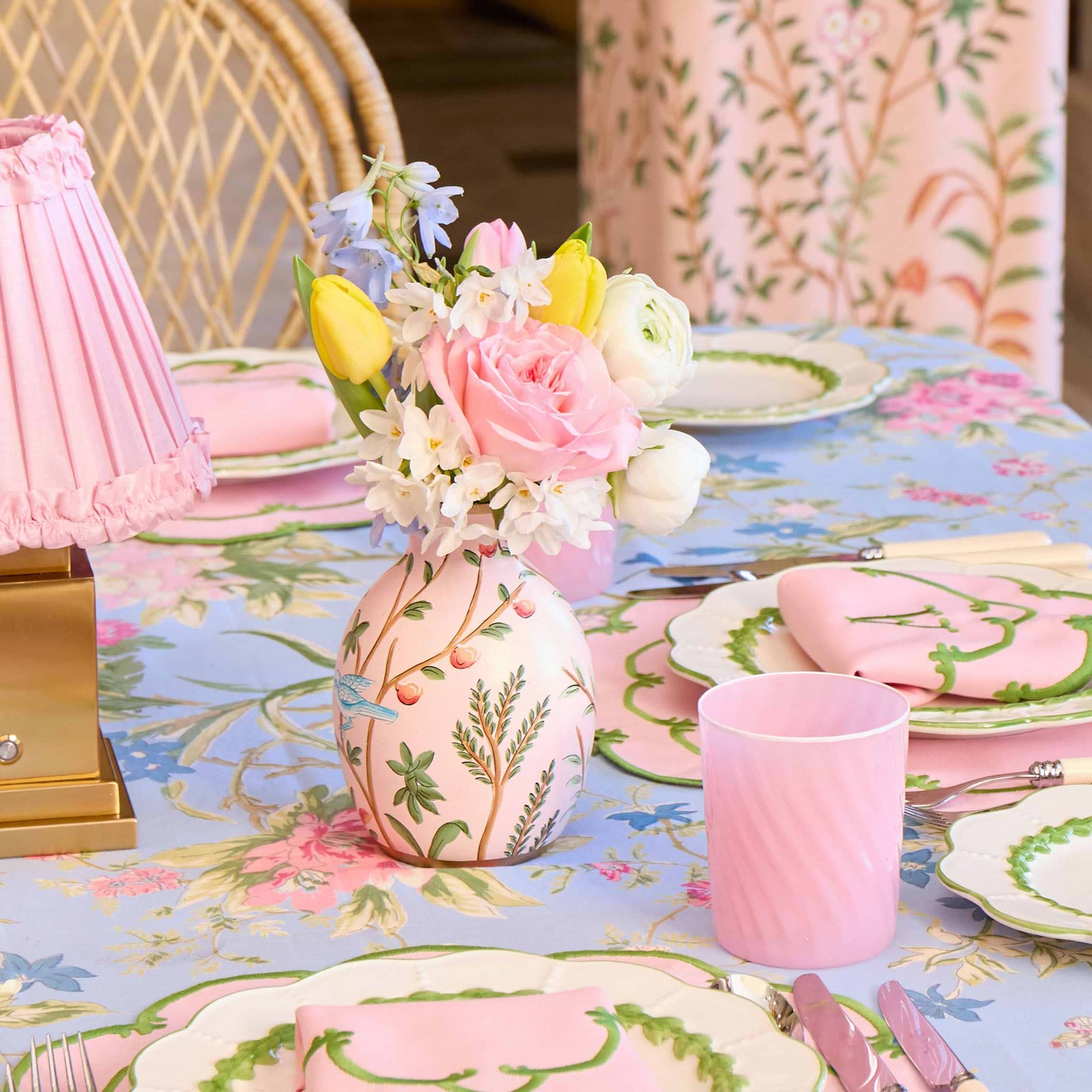 Pink Chinoiserie Tole Vases (Set of 3)