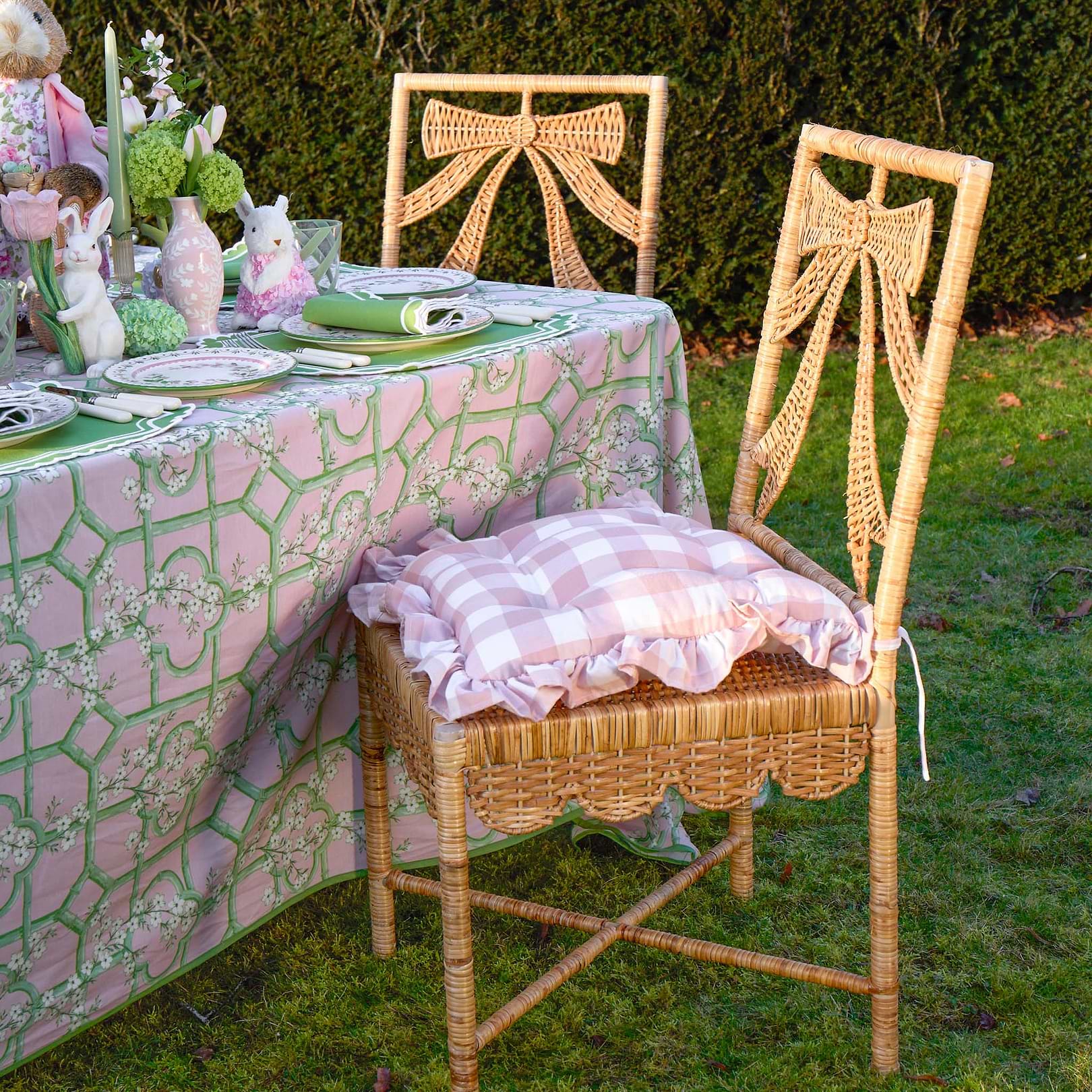 Pink Gingham Ruffle Seat Pad Cushion