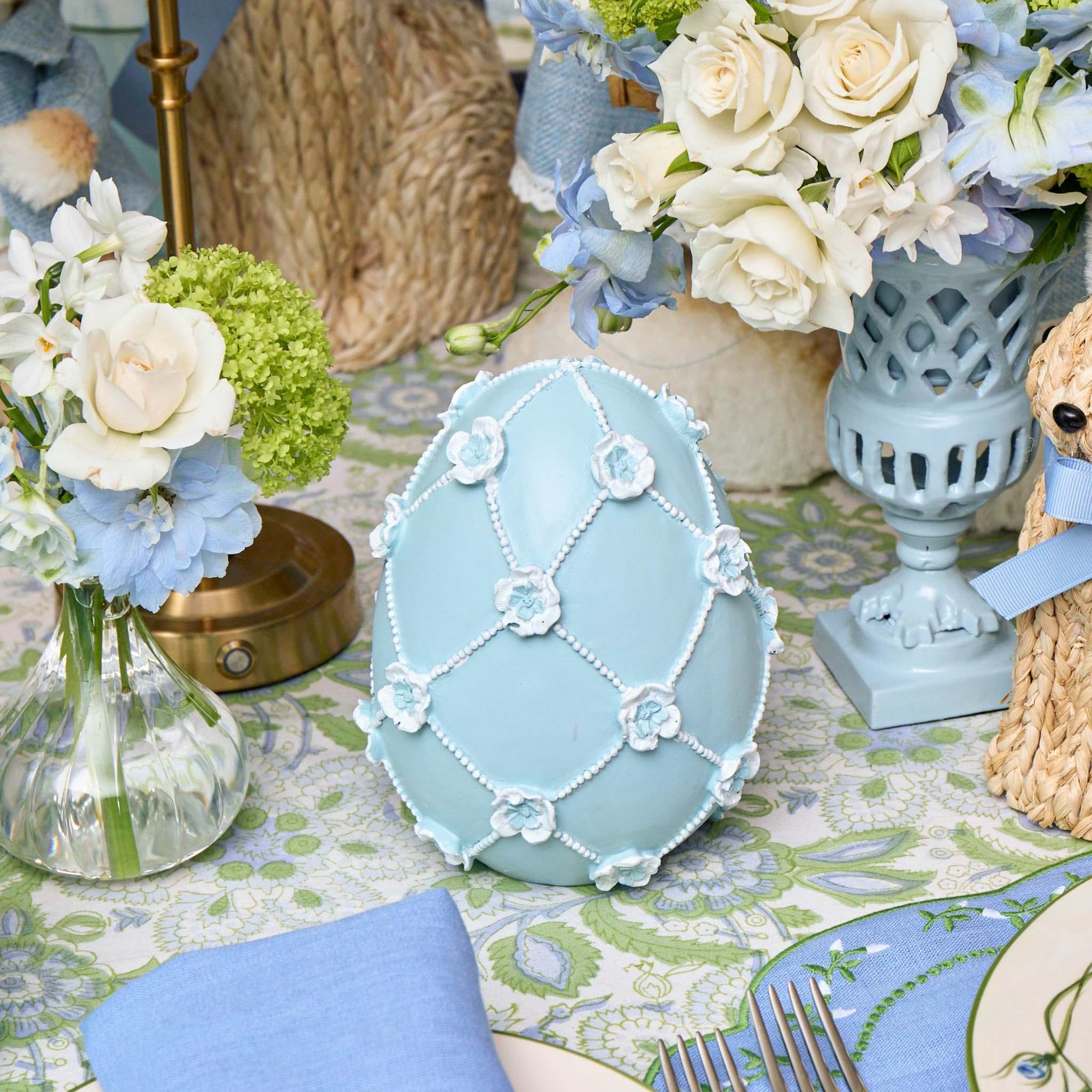Blue Floral Trellis Easter Egg (Pair) - 20cm