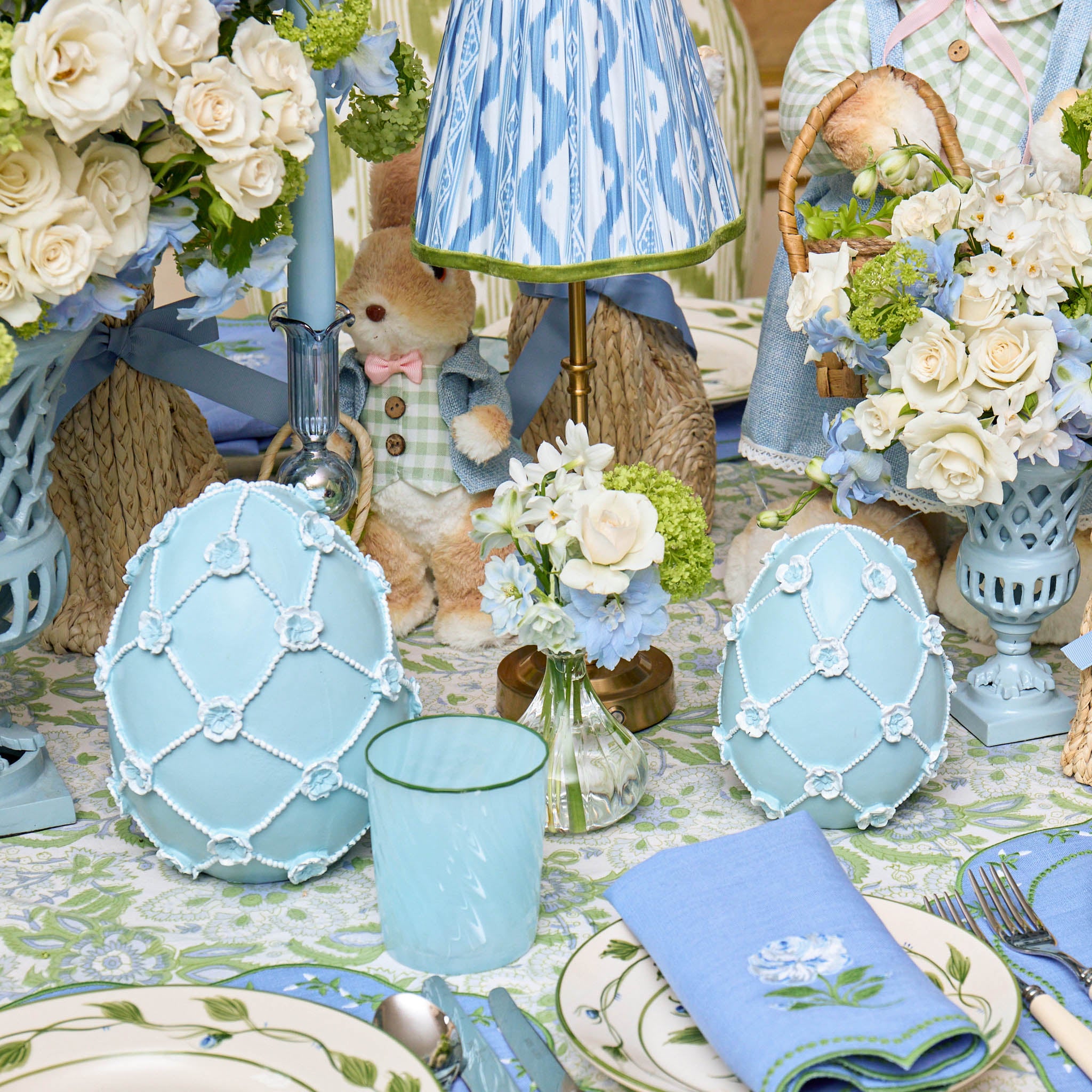 Blue Floral Trellis Easter Egg (Pair) - 20cm