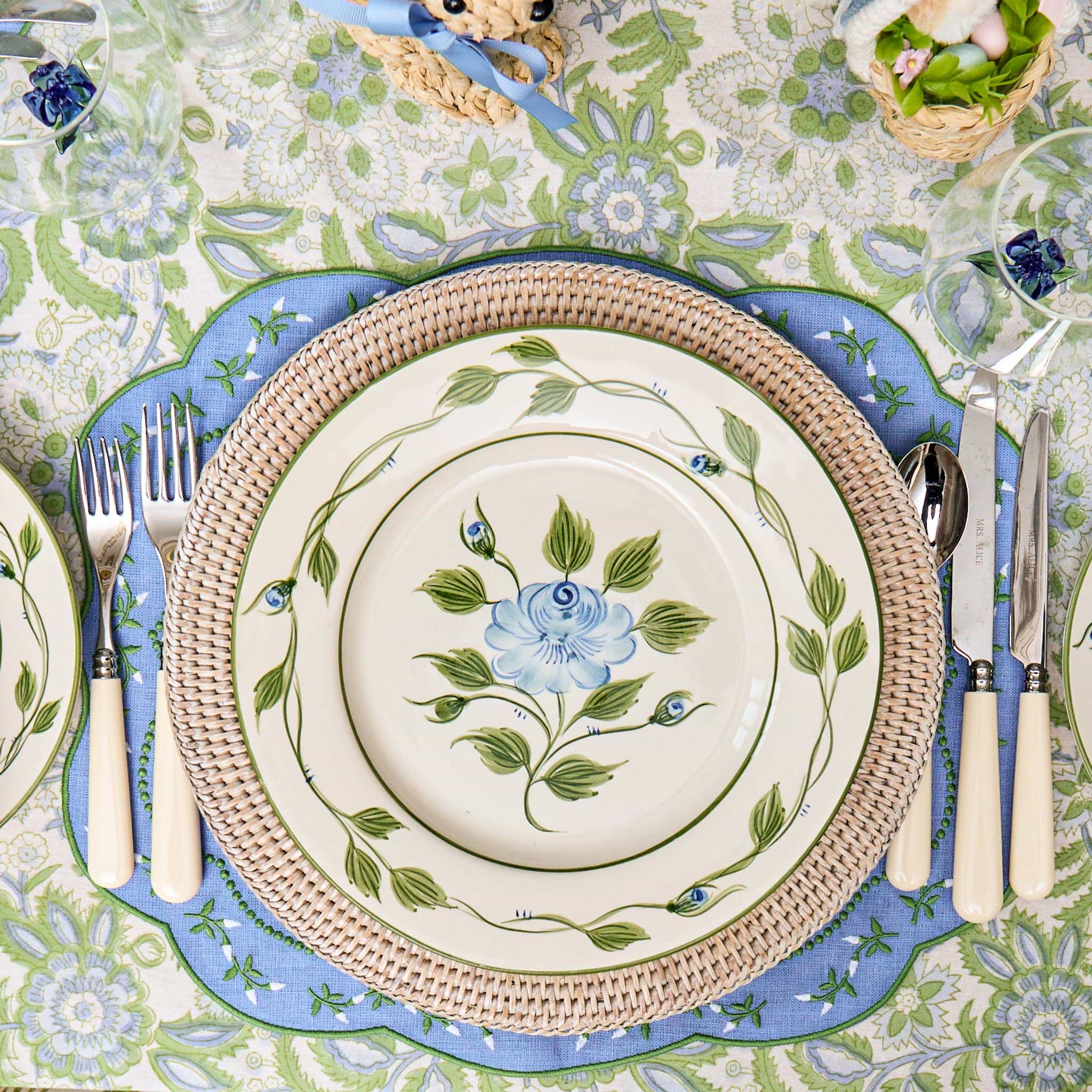 Blue Rose Bud Dinner & Starter Plates (Set of 8)