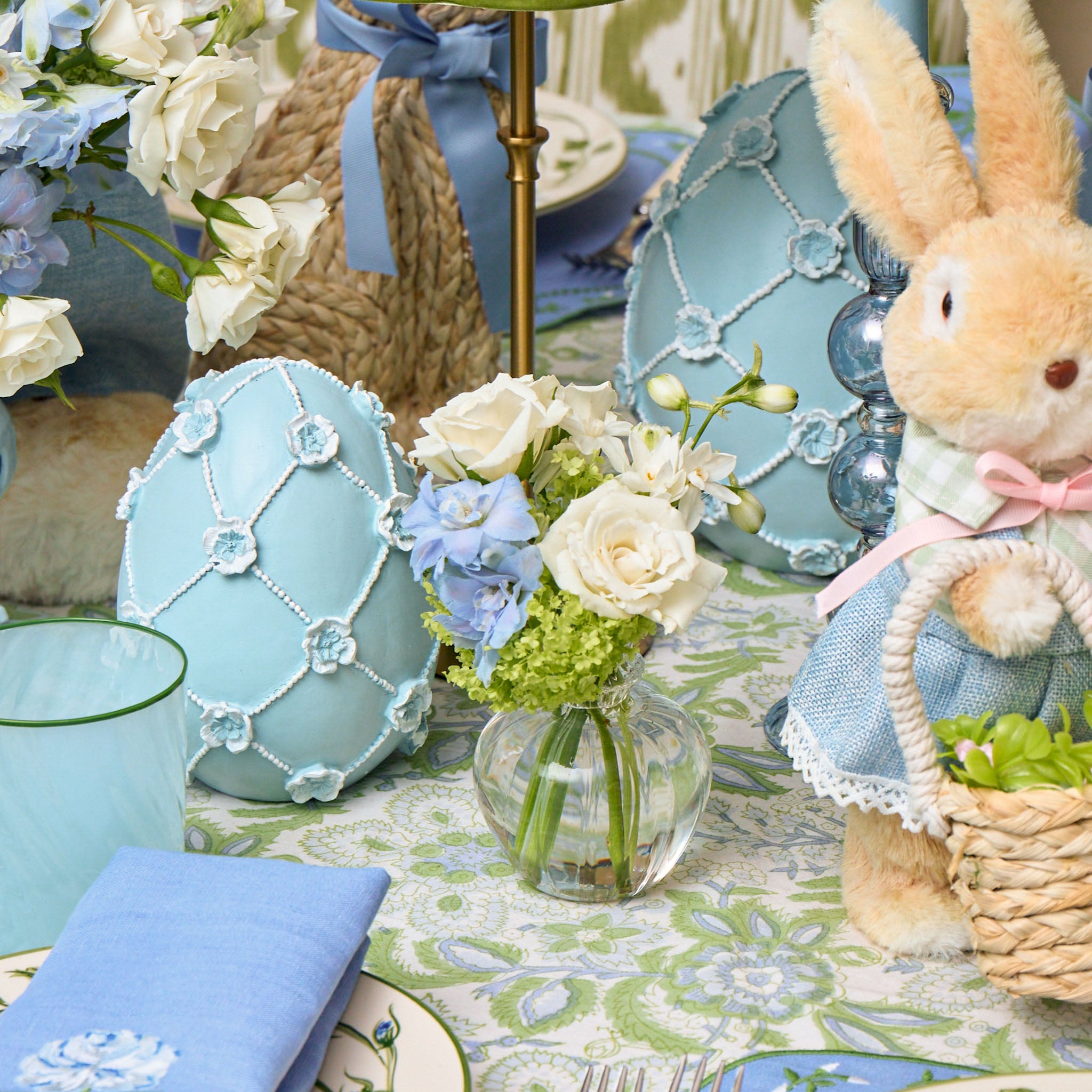 Blue Floral Trellis Easter Egg (Pair) - 20cm