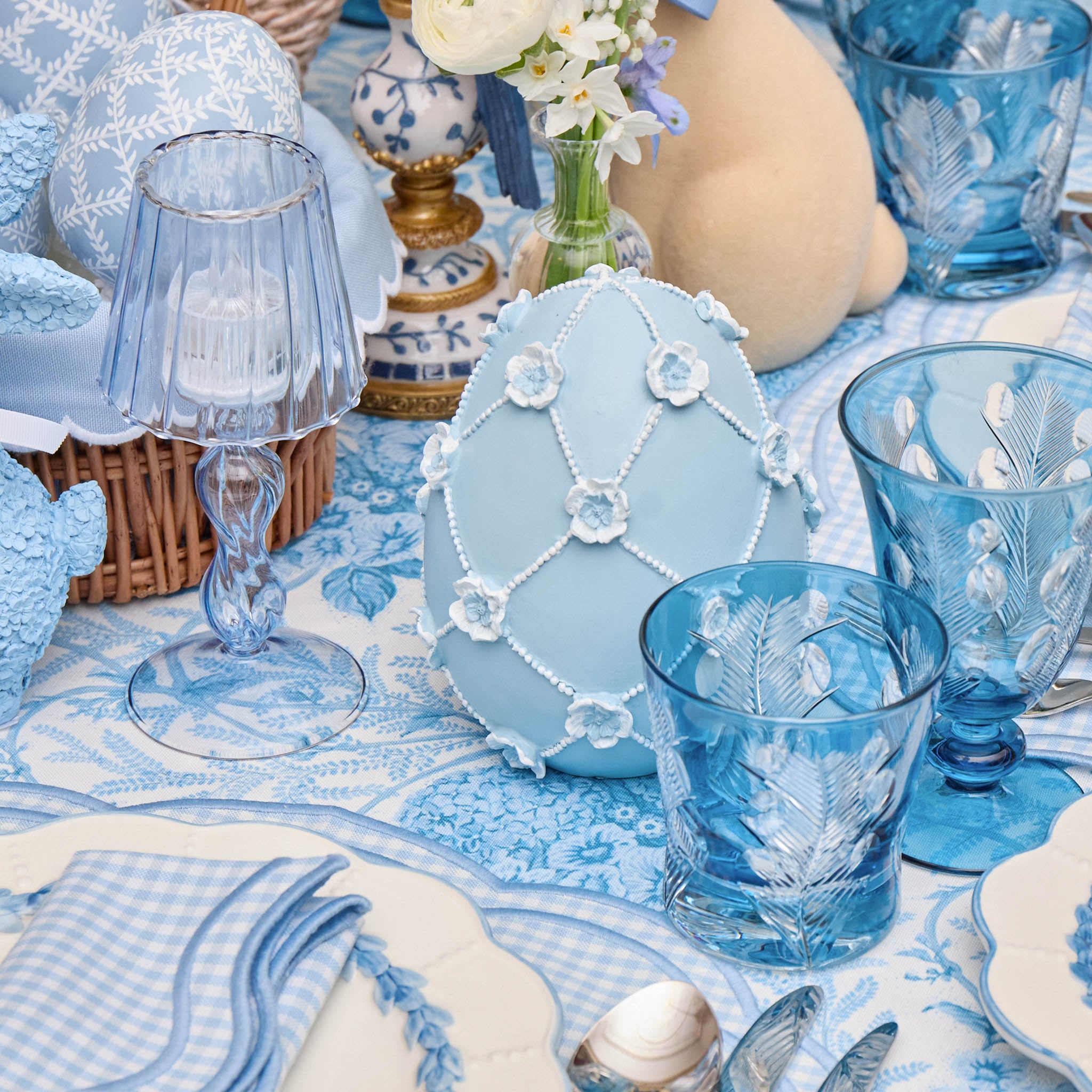 Blue Floral Trellis Easter Egg (Pair) - 20cm