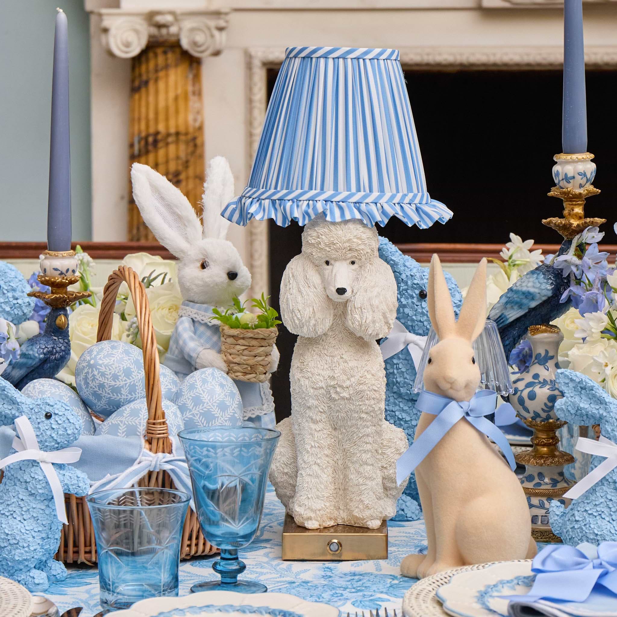 Fifi Poodle Rechargeable Lamp with Blue Striped Ruffle Shade (18cm)