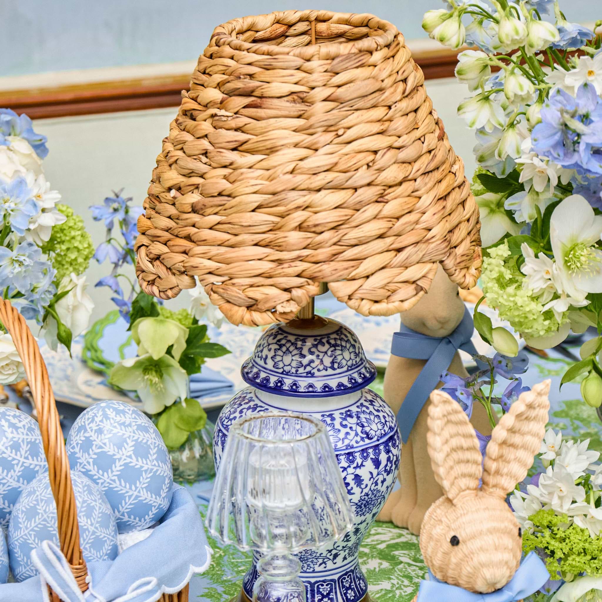 Chinoiserie Rechargeable Lamp with Natural Seagrass Shade (24cm)