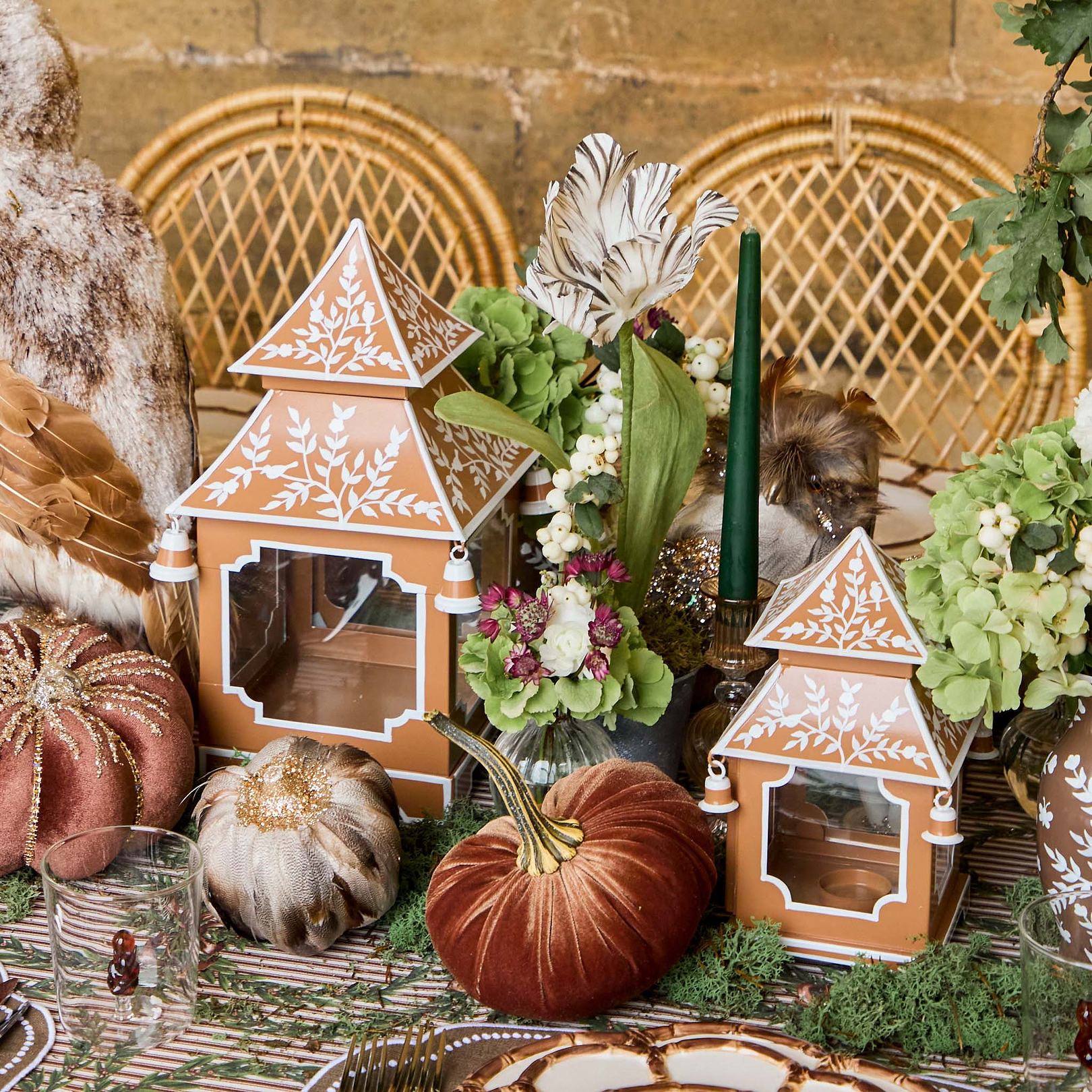Mini Caramel Chinoiserie Pagoda Lantern (Pair)
