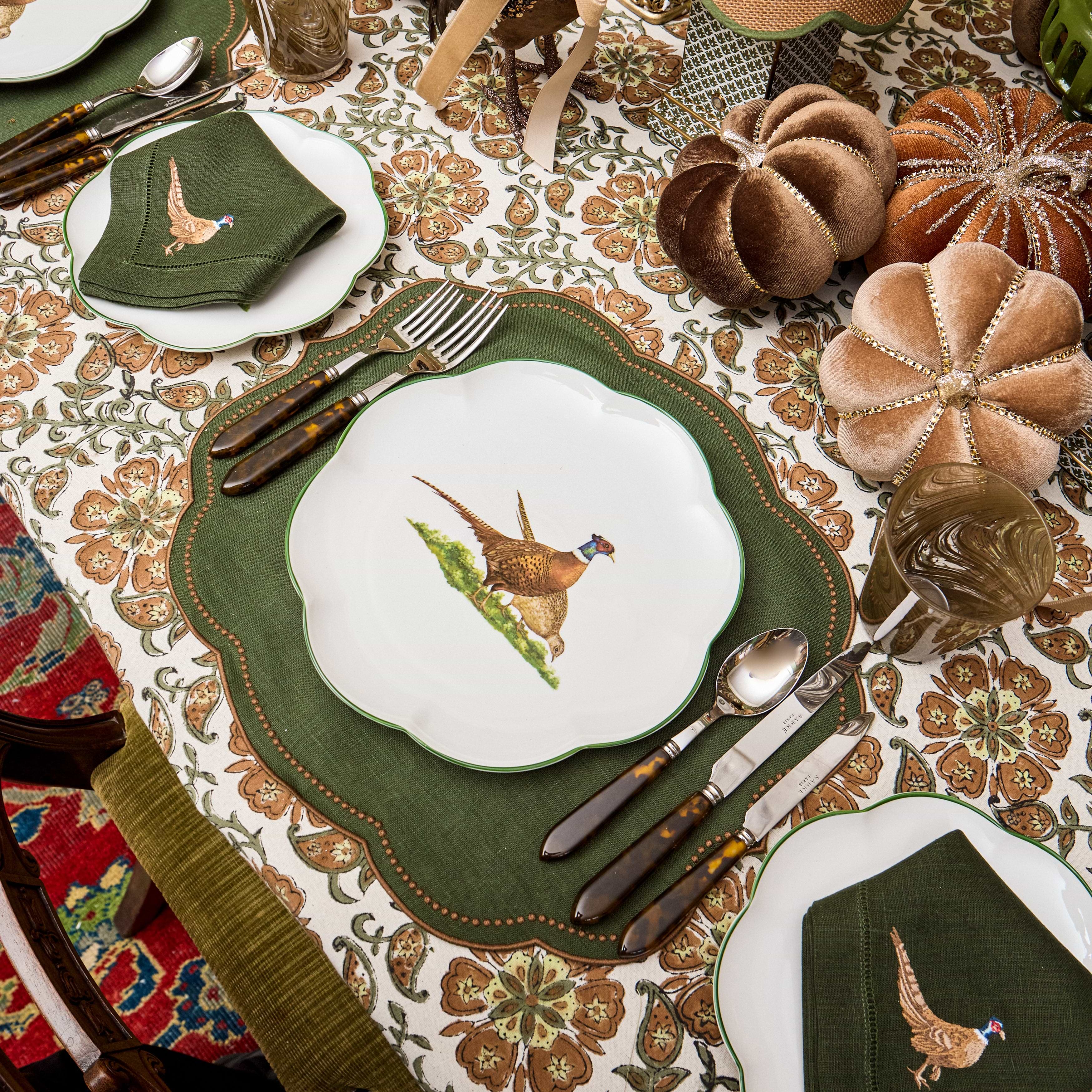 Eloise Forest Green & Chocolate Linen Placemats (Set of 4)