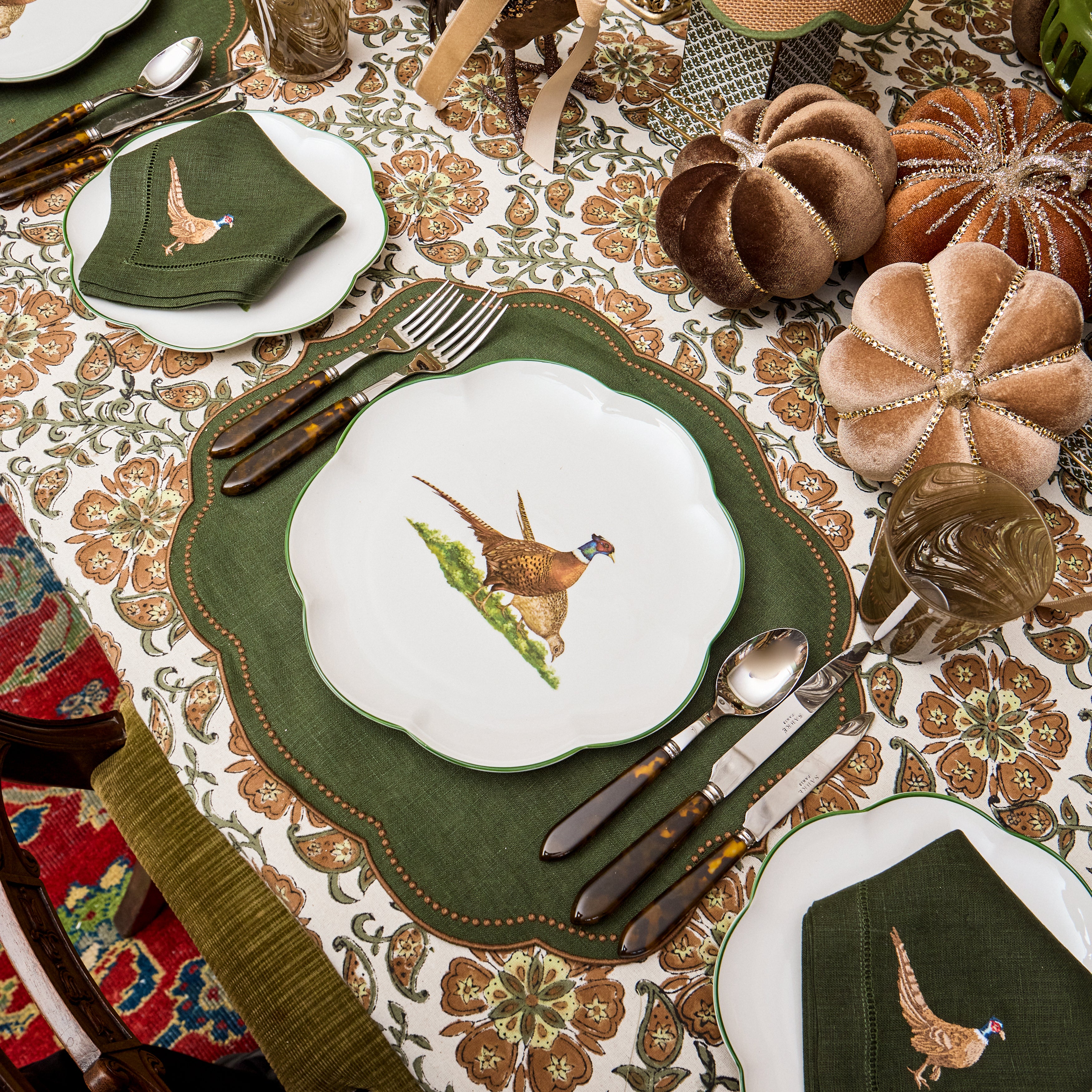 Eloise Forest Green & Chocolate Linen Placemats (Set of 4)