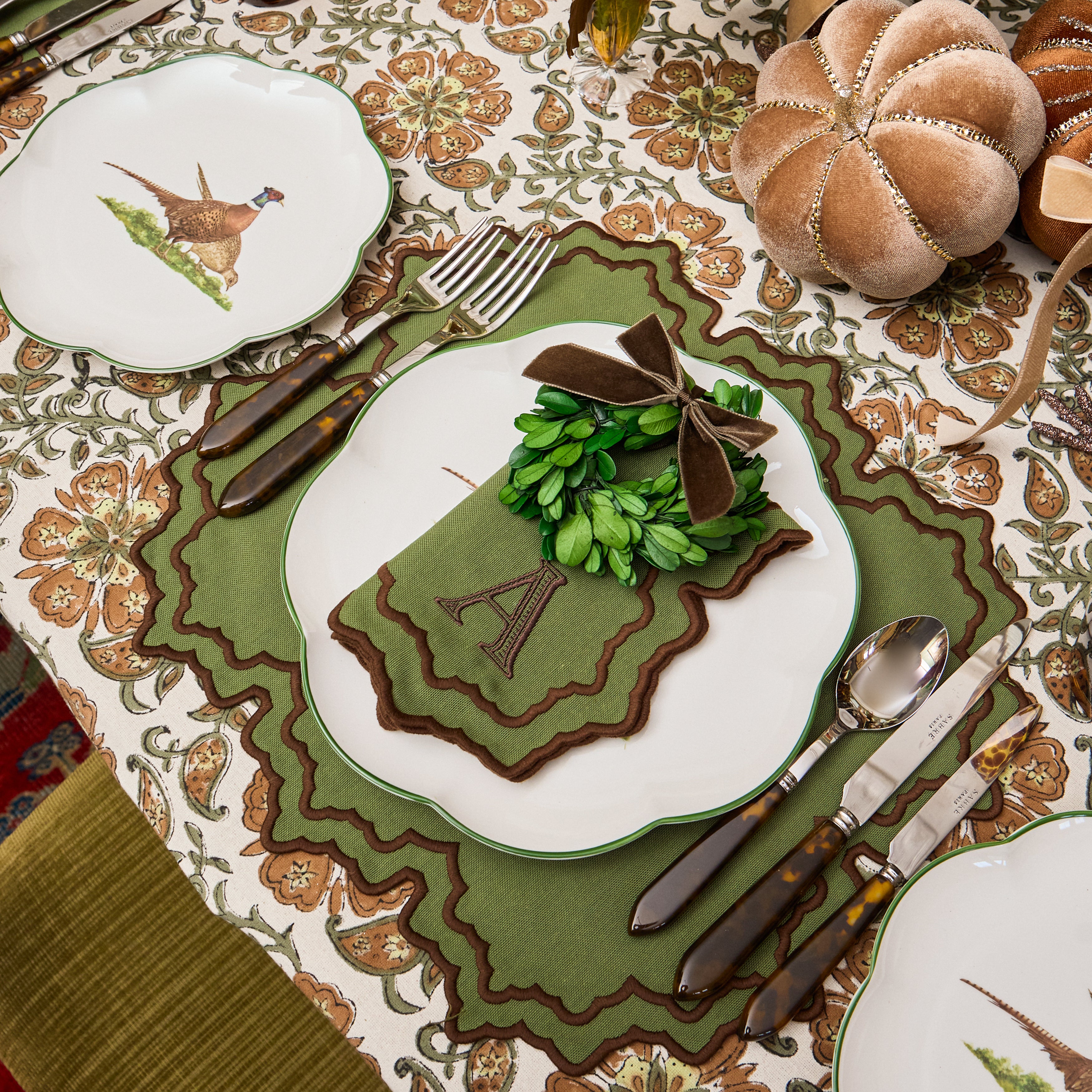 Green & Chocolate Maple Placemats & Napkins (Set of 8)