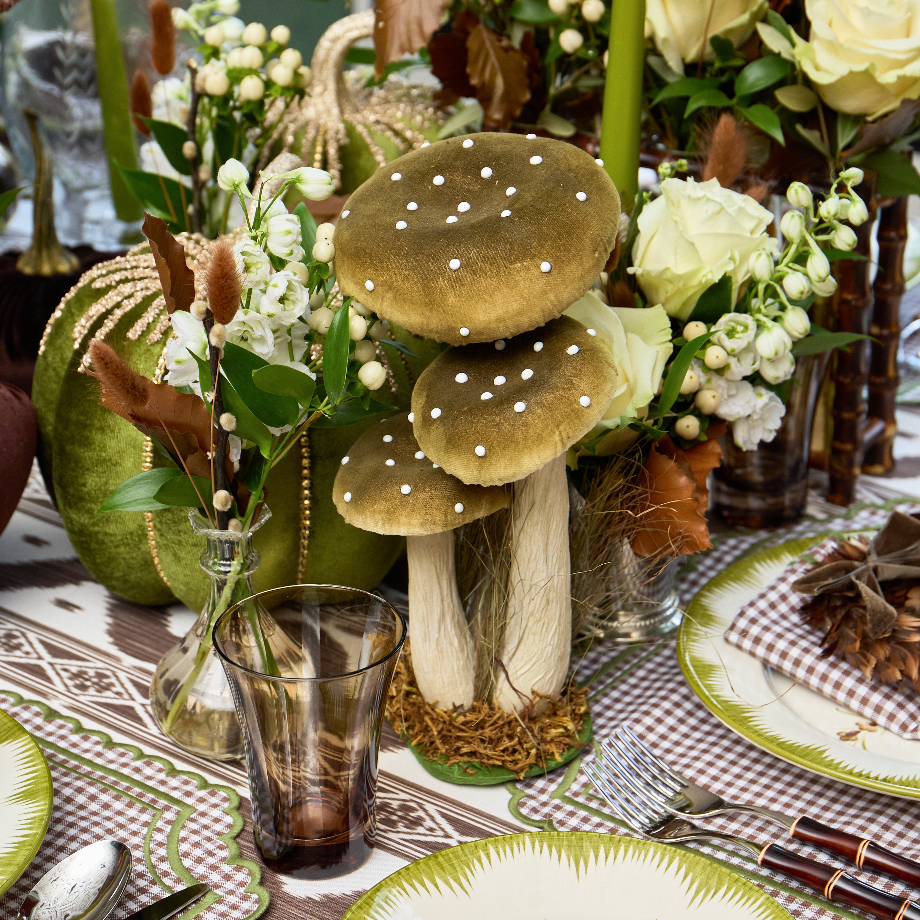 Tall Green Spotted Mushrooms (Set of 3)