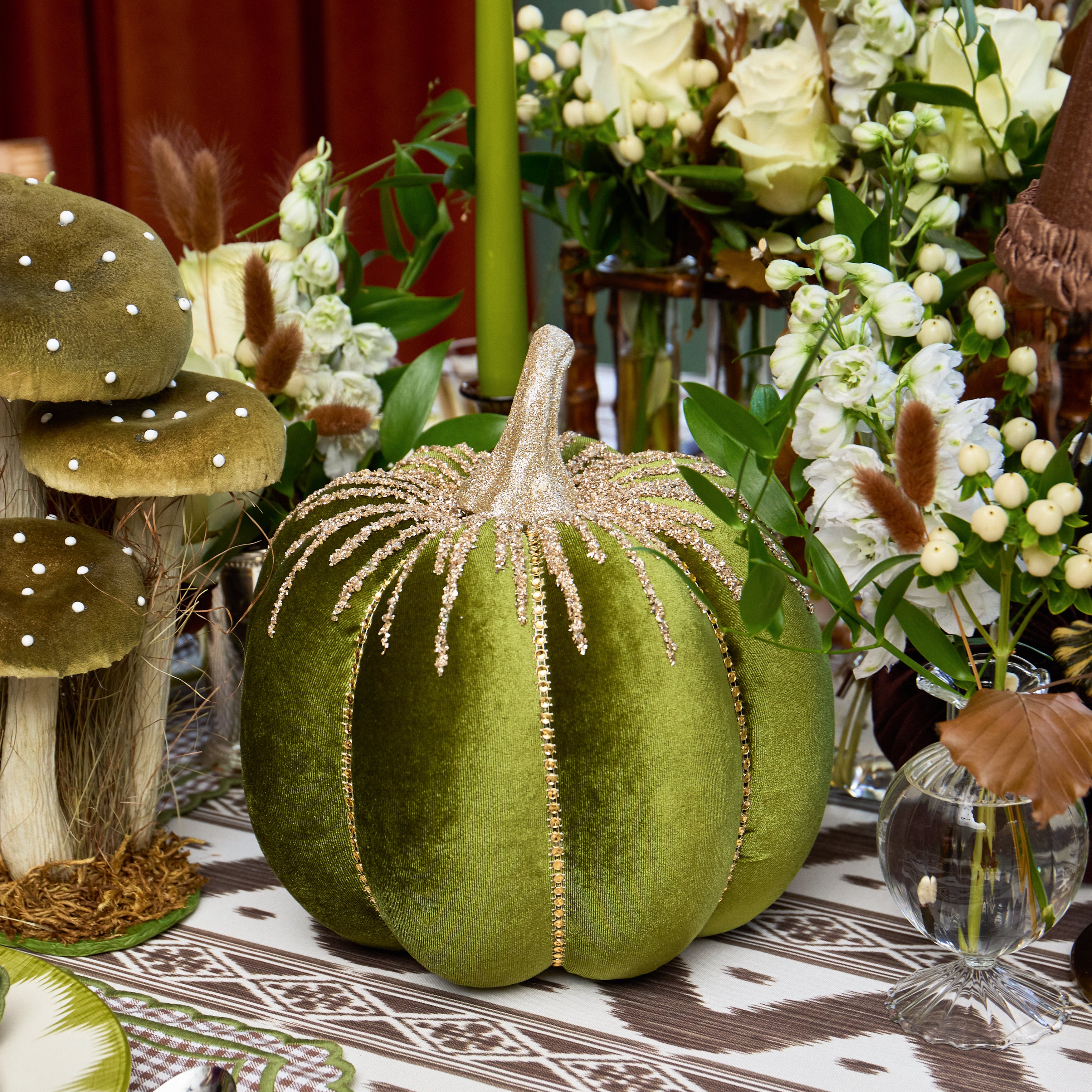 Green Glitter Pumpkin (Pair) - 24cm