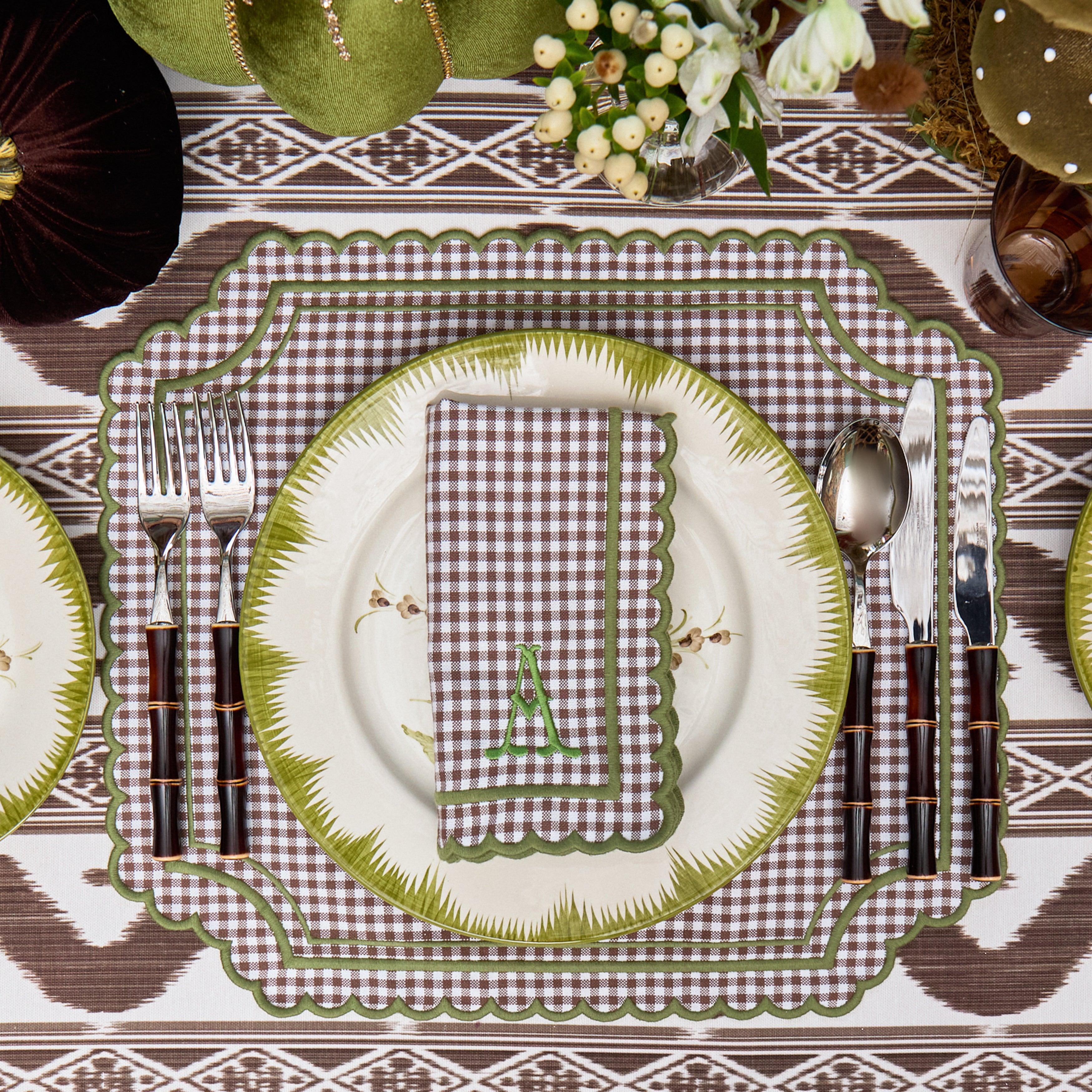 Chocolate & Green Louisa Gingham Napkins (Set of 4)