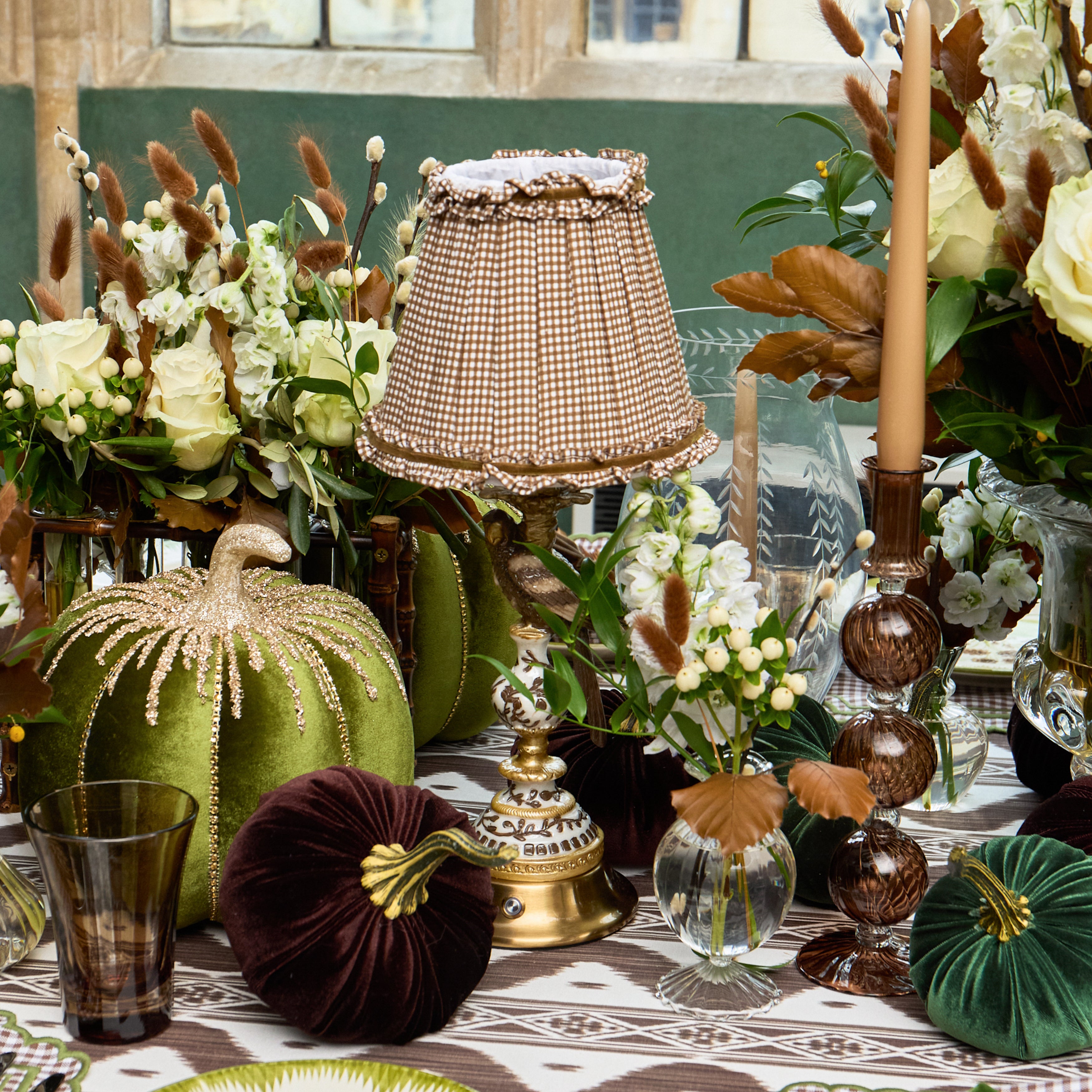 Chocolate Gingham Frilled with Velvet Trim Lampshade (18cm)