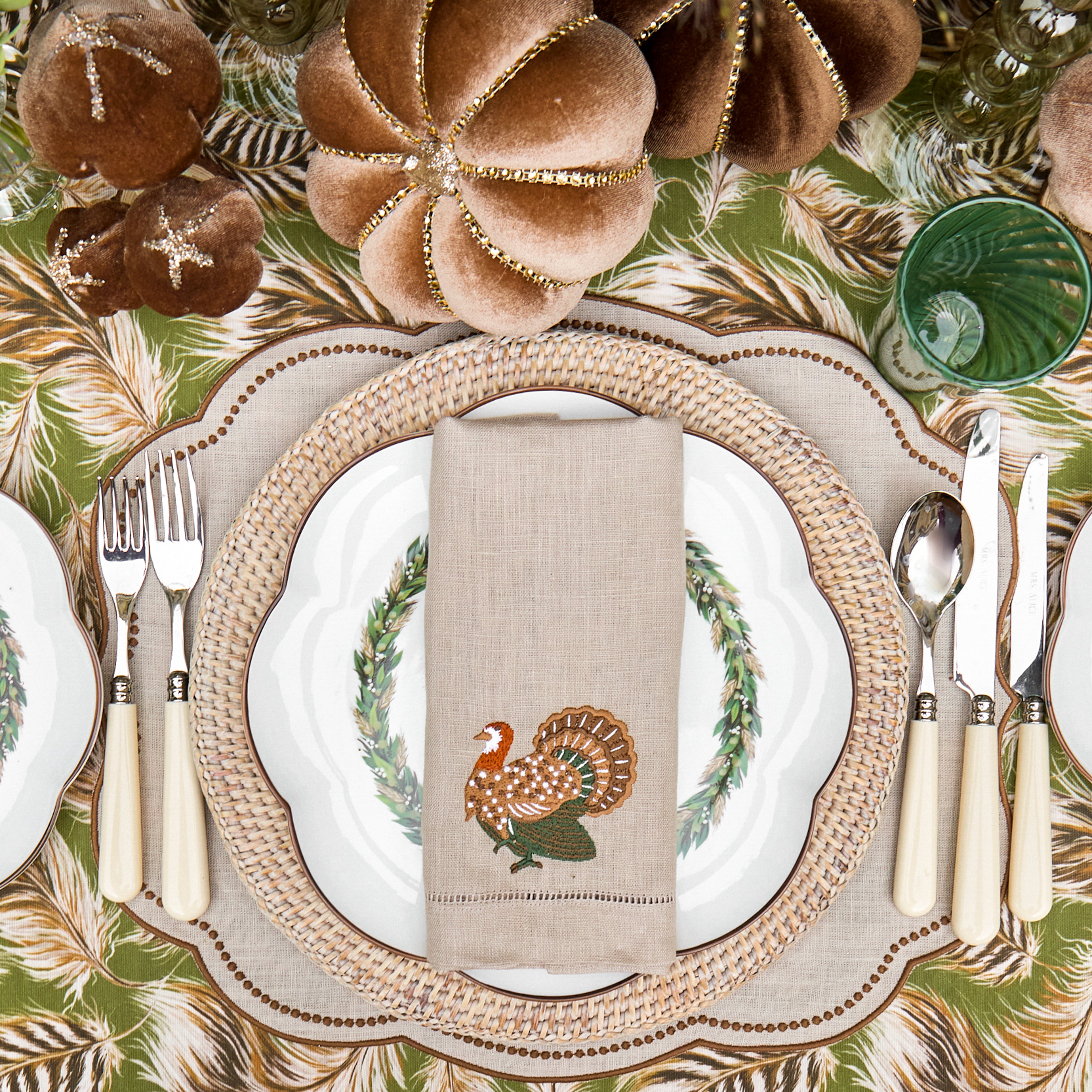 Taupe Turkey Embroidered Linen Napkins (Set of 4)